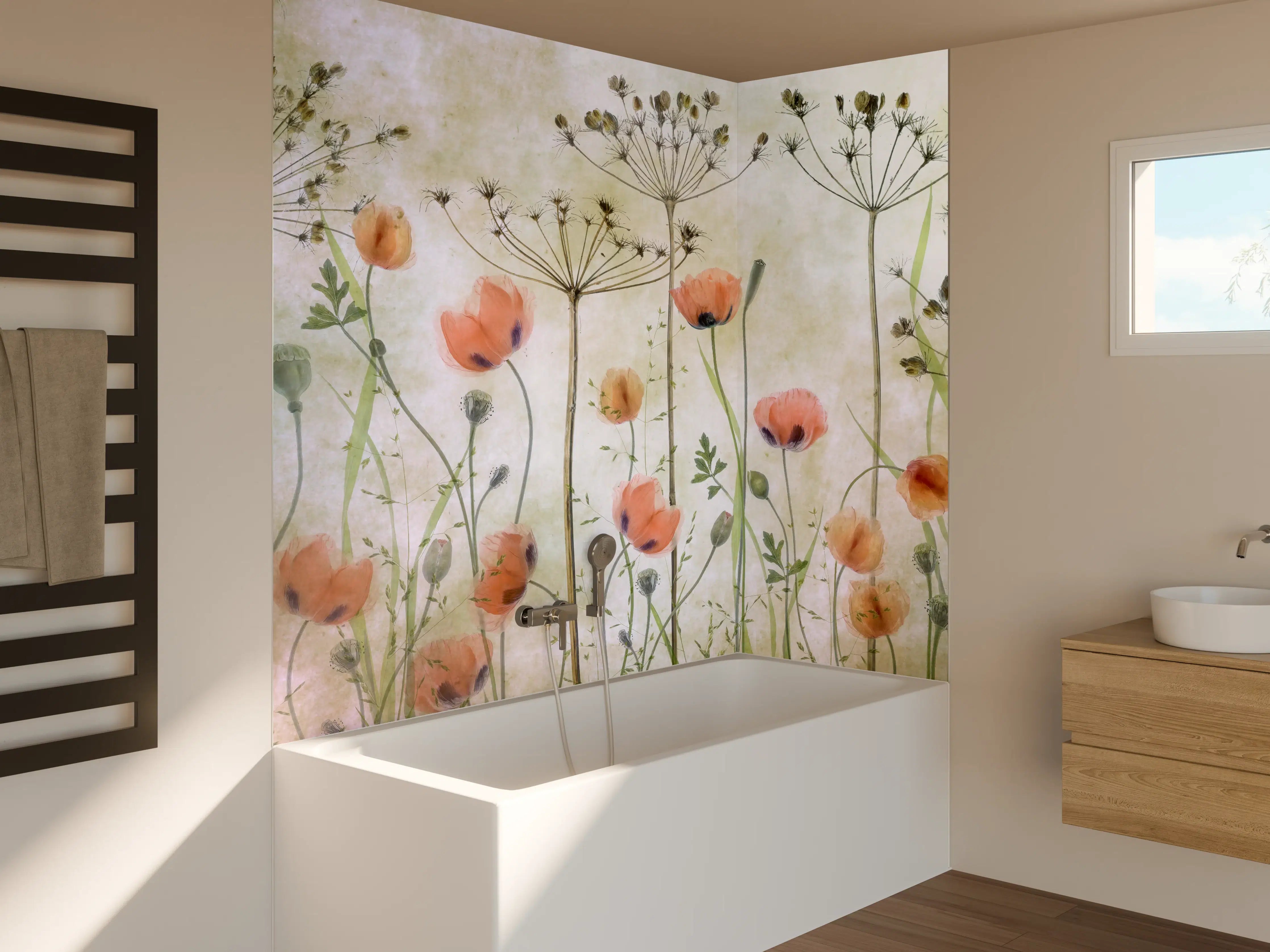 Badewannen-Rückwand - Mohnblumen - Florale Zeichnung