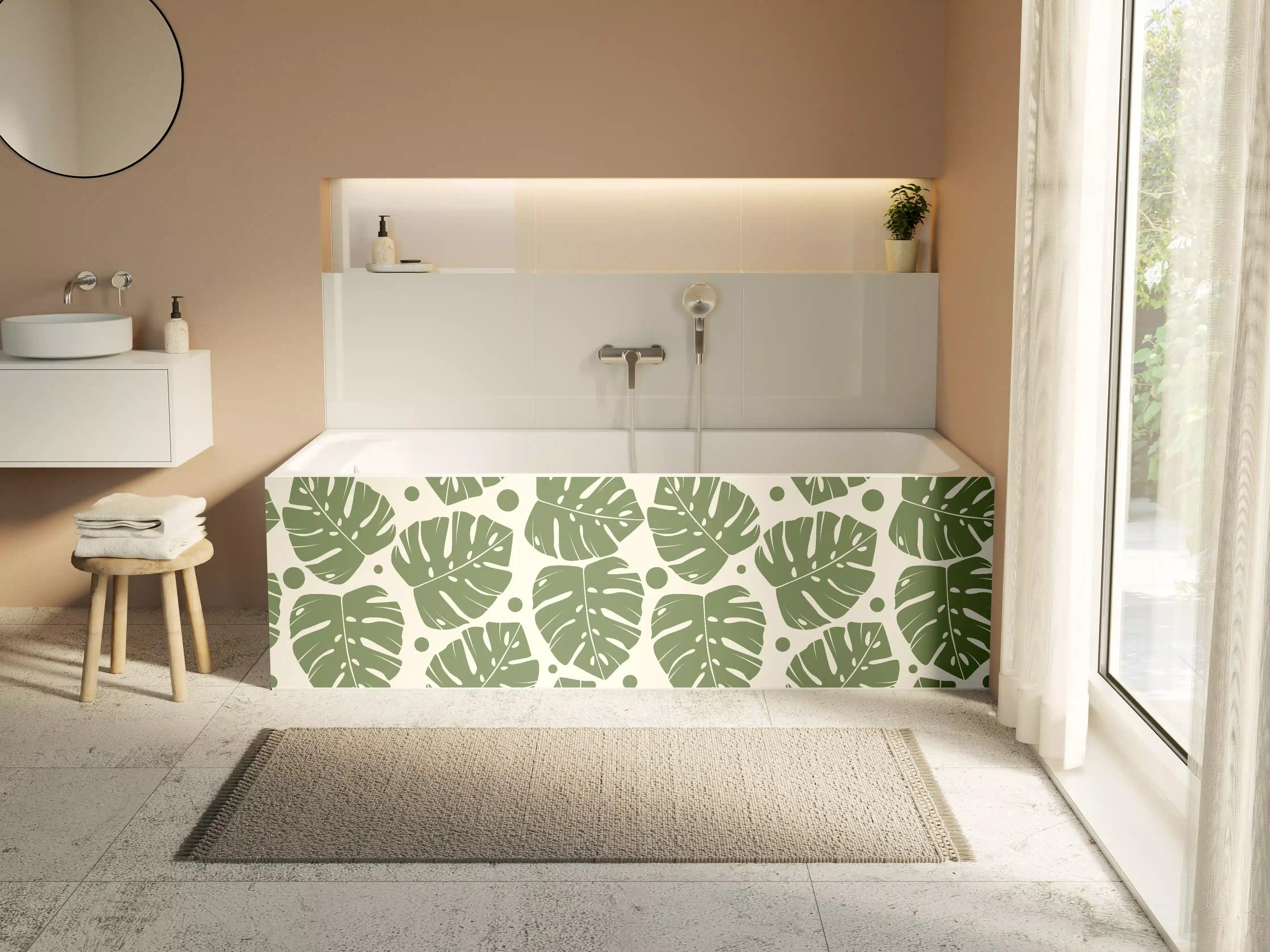 Badewannen-Rückwand - Monstera-Blätter Cremegrün