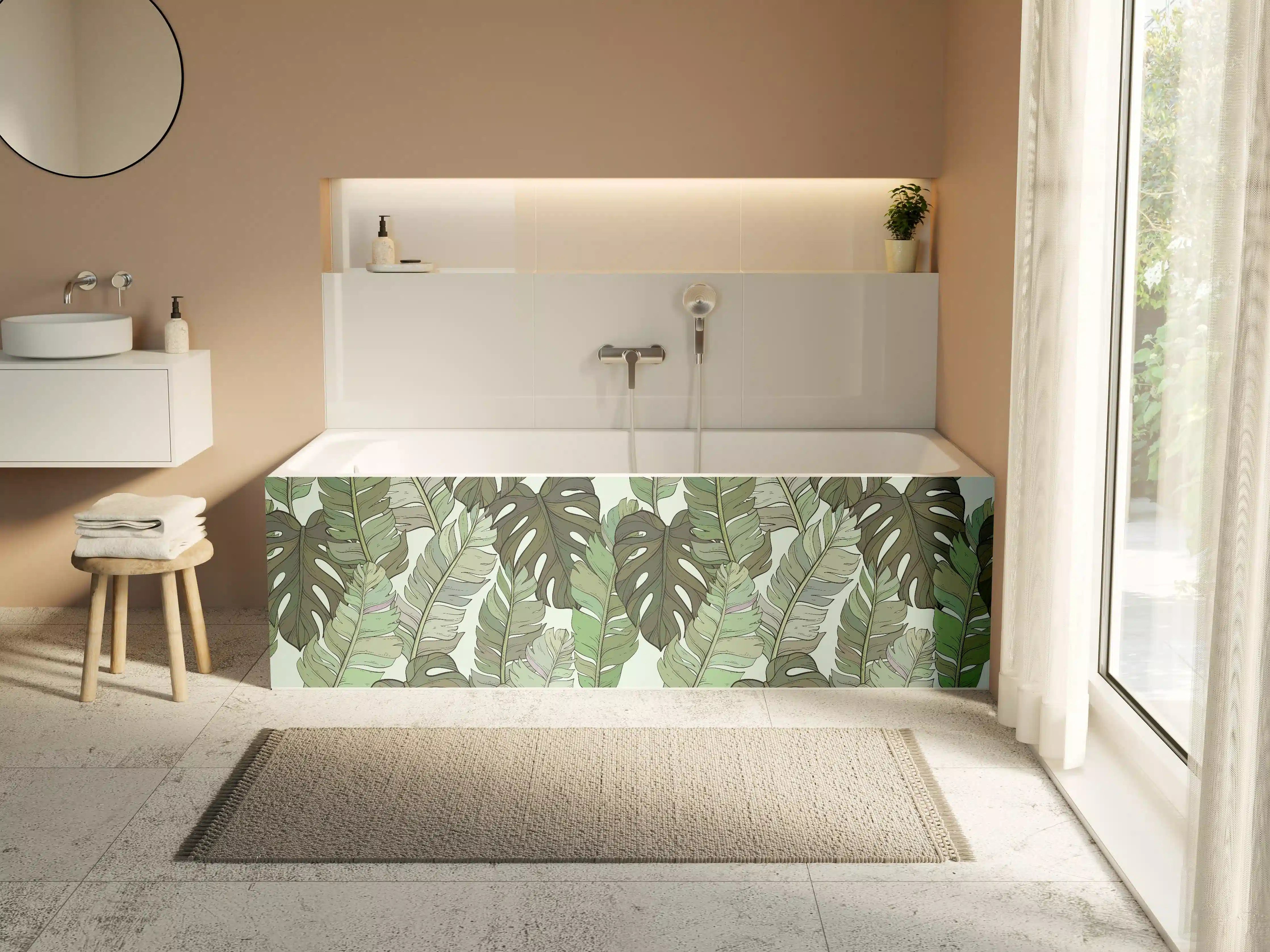 Badewannen-Rückwand - Monstera-Blätter – Tropische Eleganz