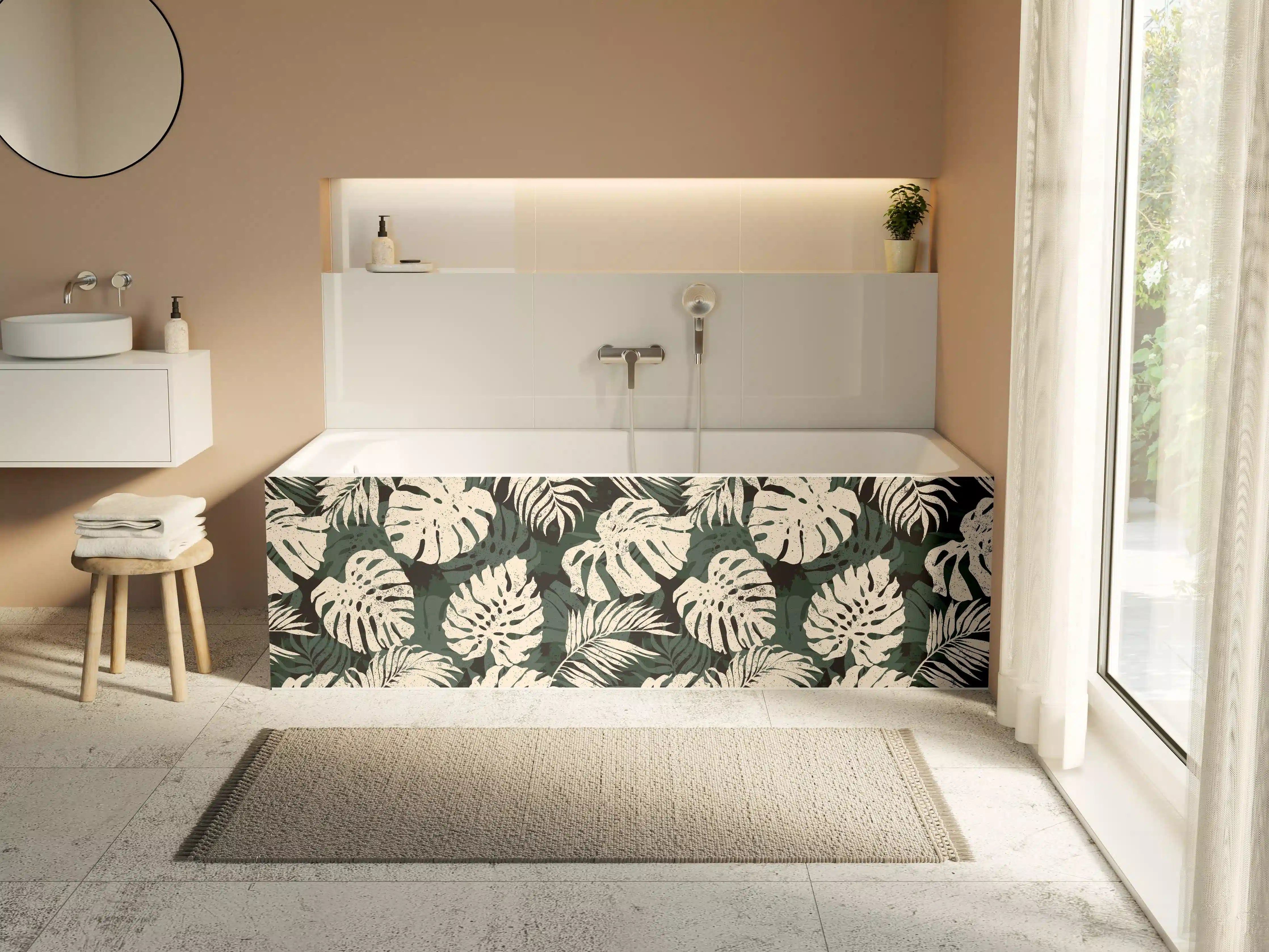 Badewannen-Rückwand - Monstera Blattmuster Grün-Beige