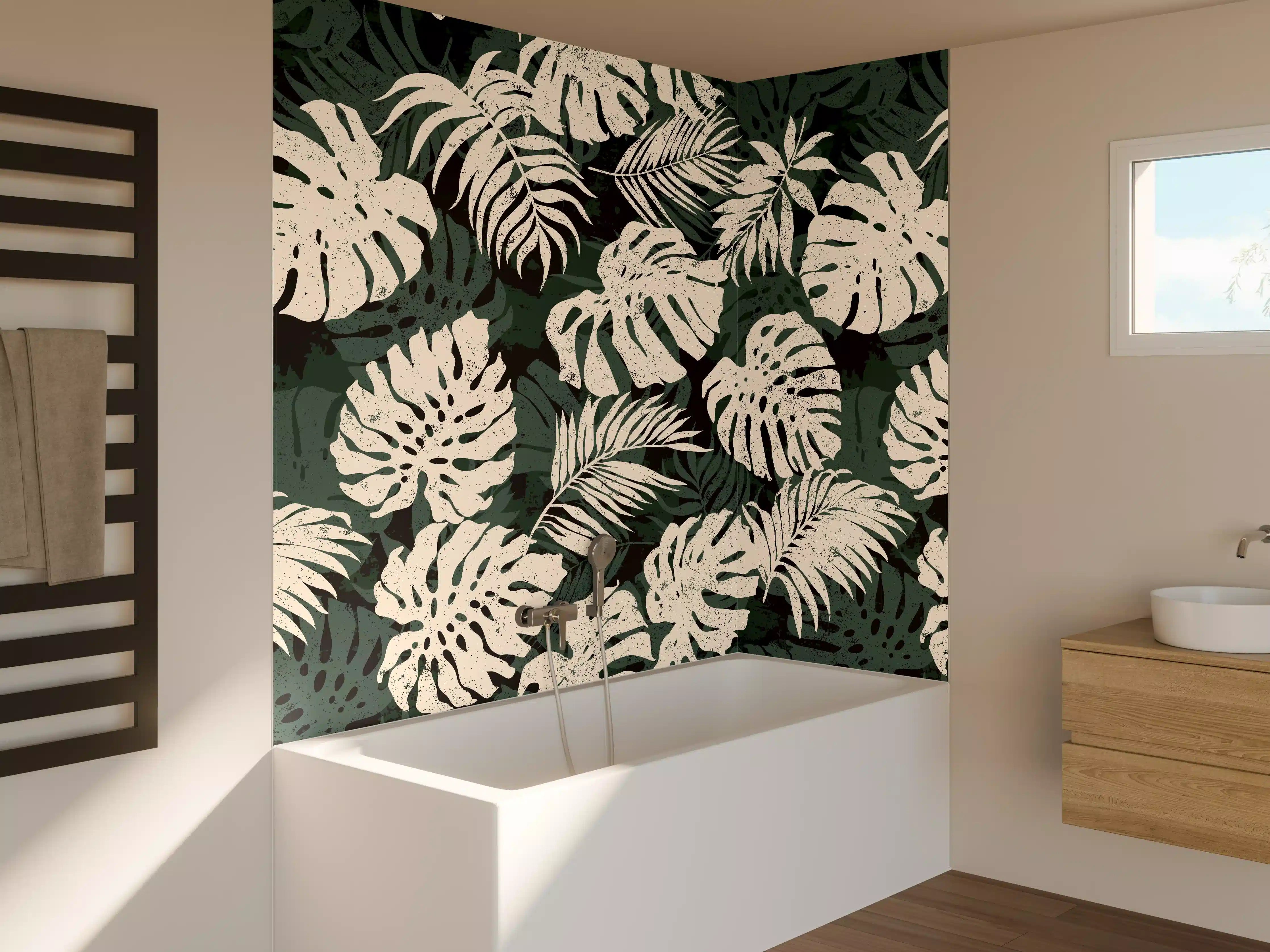 Badewannen-Rückwand - Monstera Blattmuster Grün-Beige