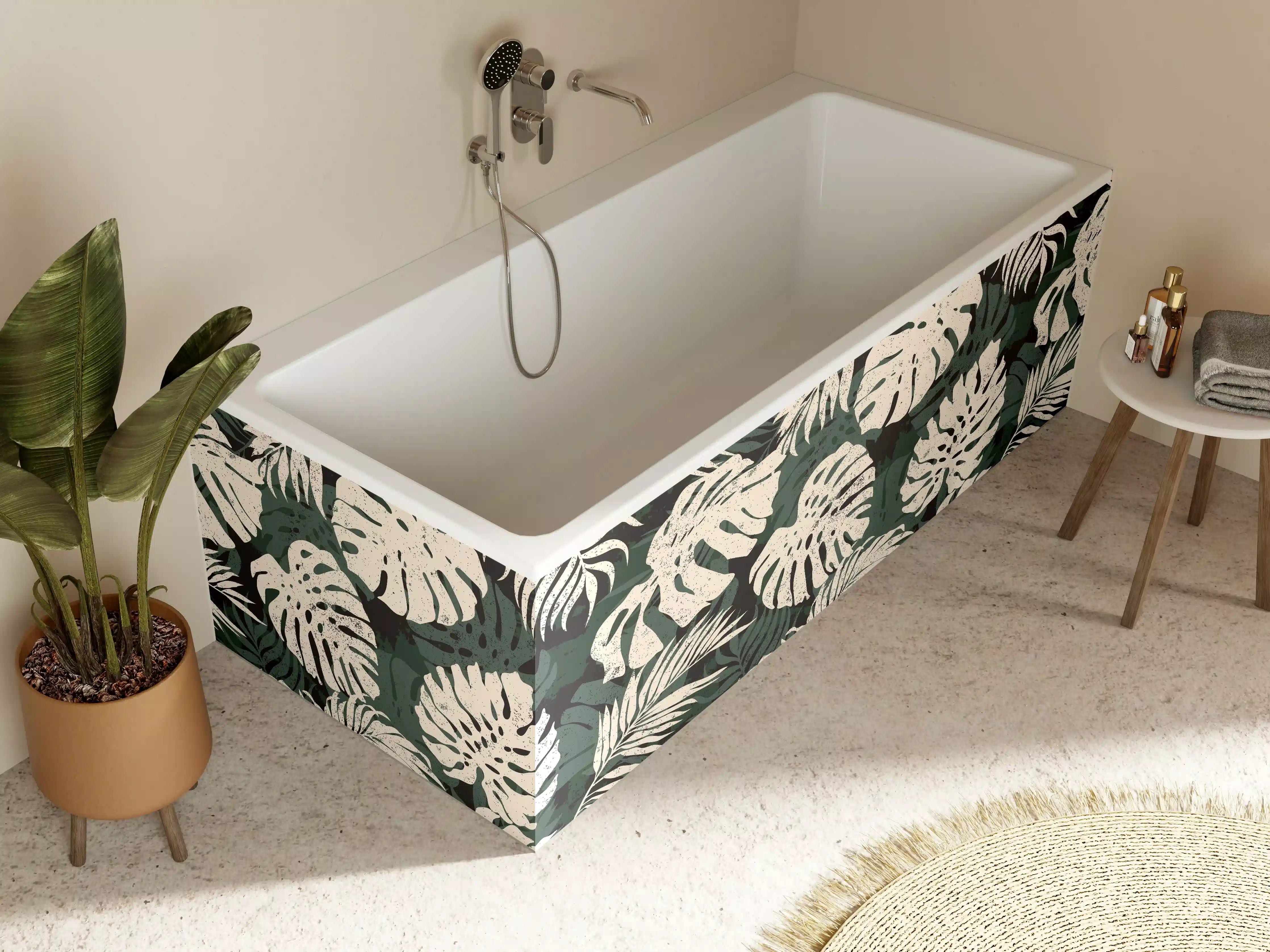 Badewannen-Rückwand - Monstera Blattmuster Grün-Beige