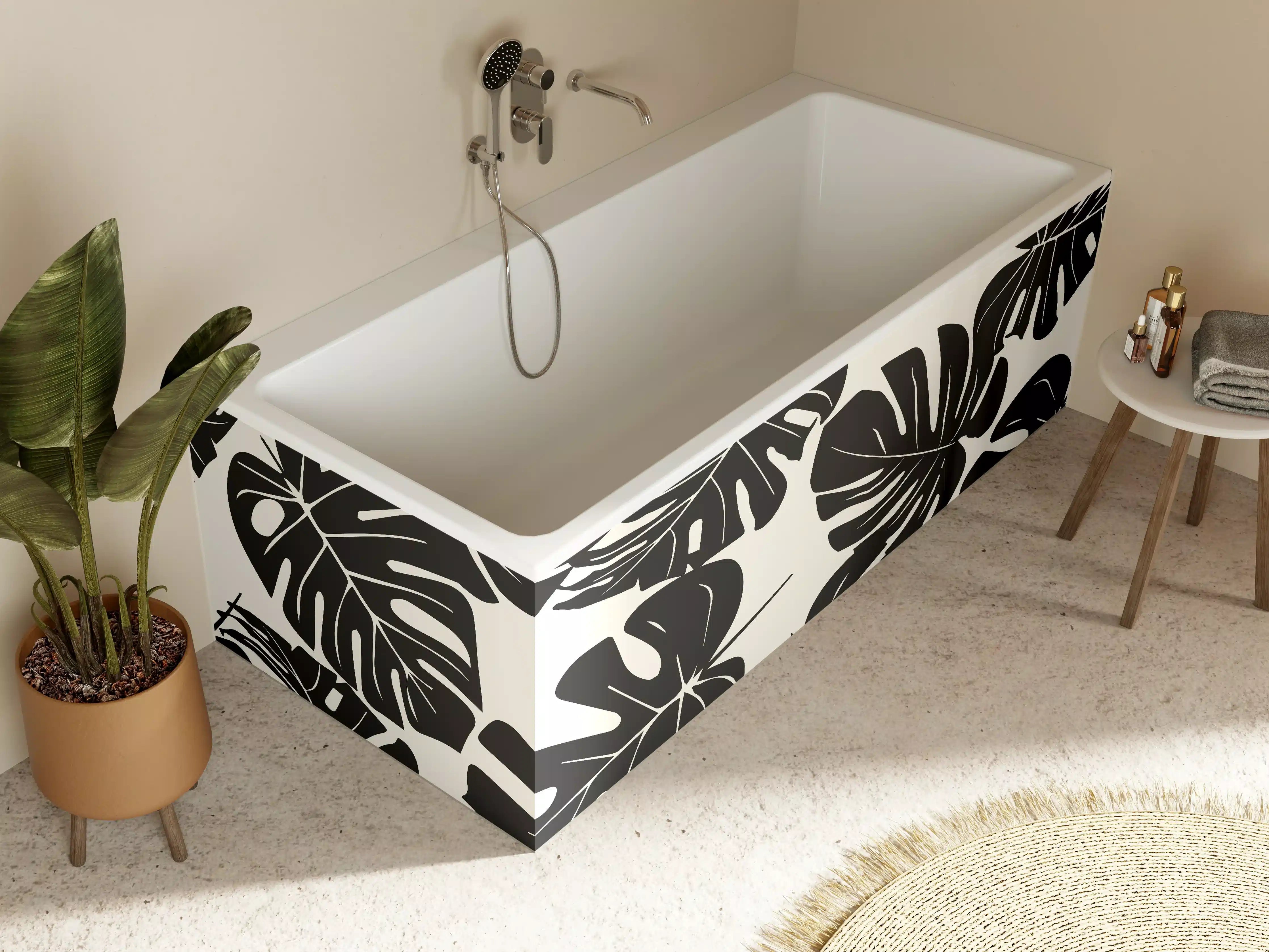 Badewannen-Rückwand - Monstera Schwarz-Beige Muster