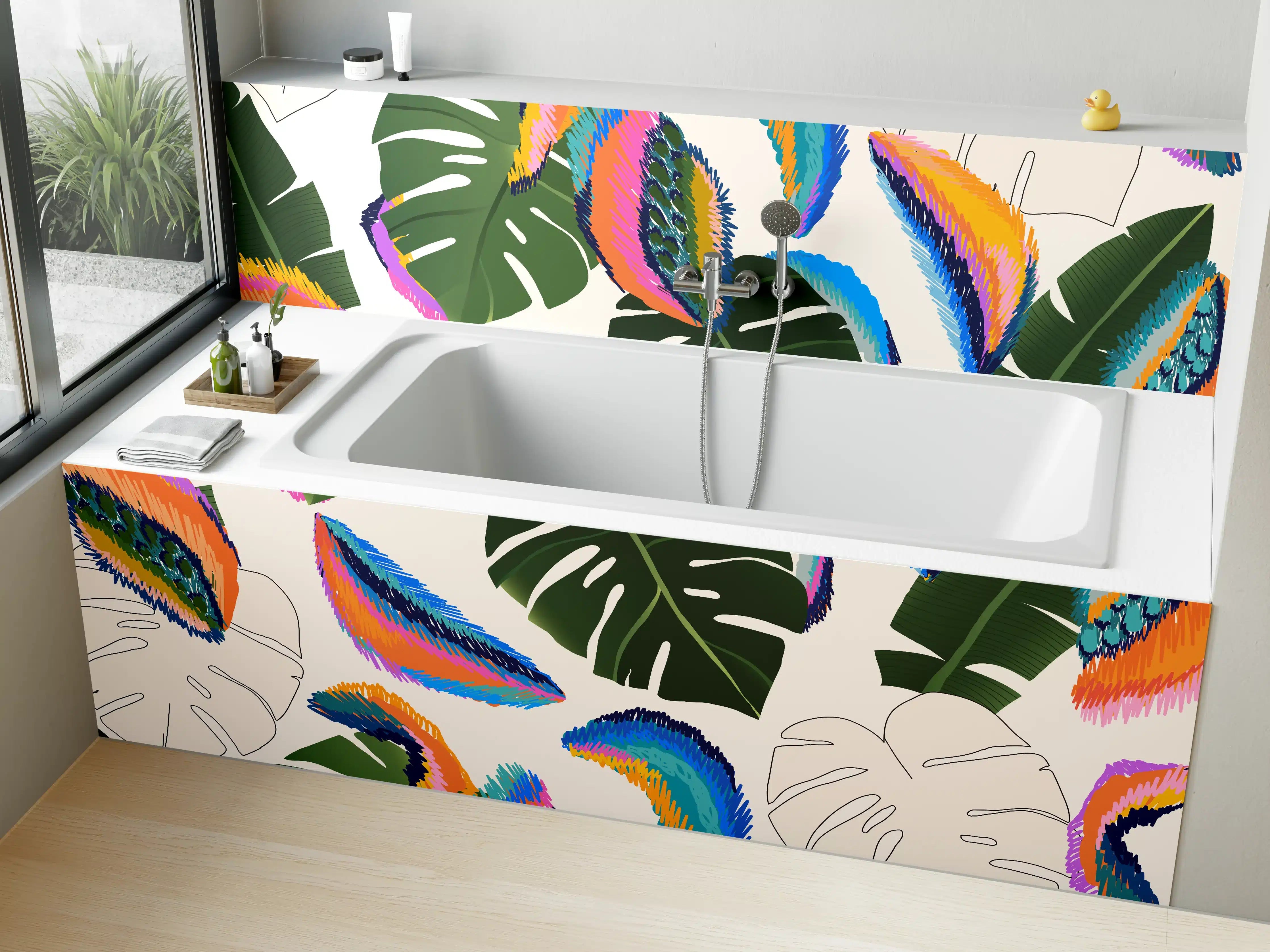 Badewannen-Rückwand - Monstera Tropic Bunte Blätter