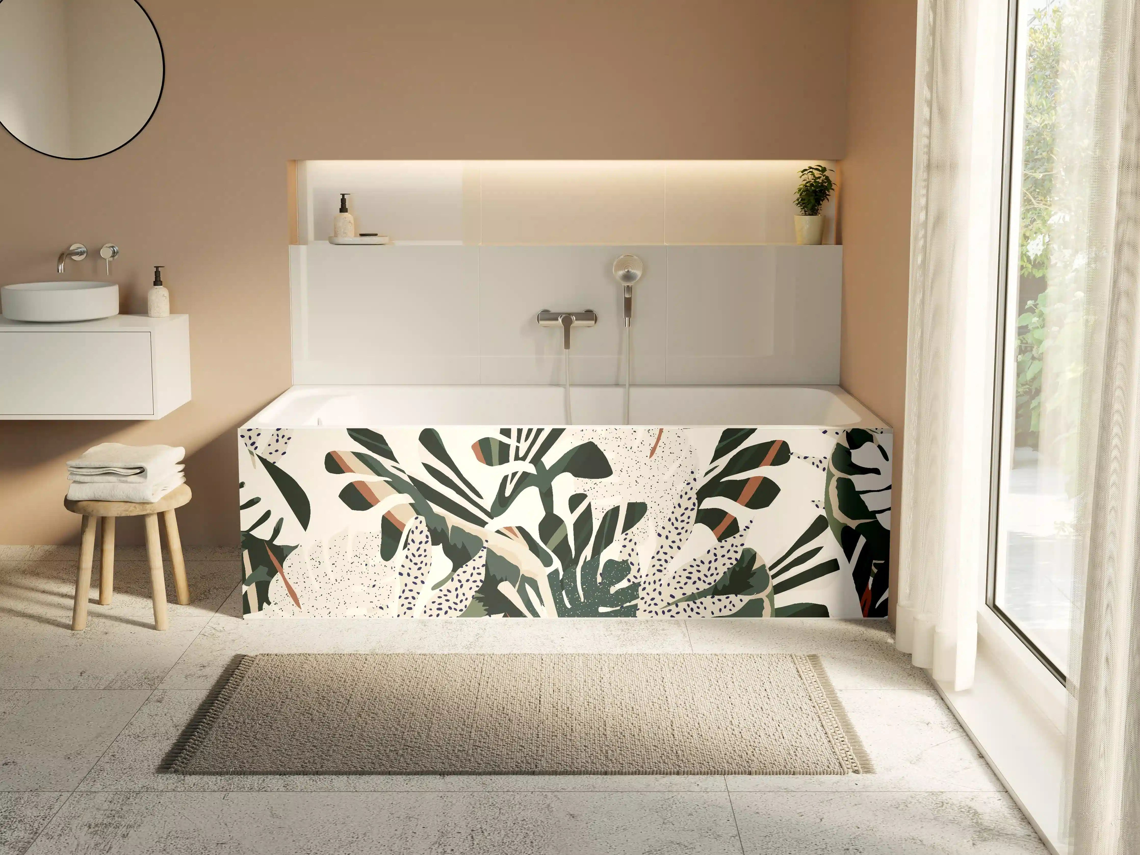 Badewannen-Rückwand - Monstera Tropic Grün-Beige