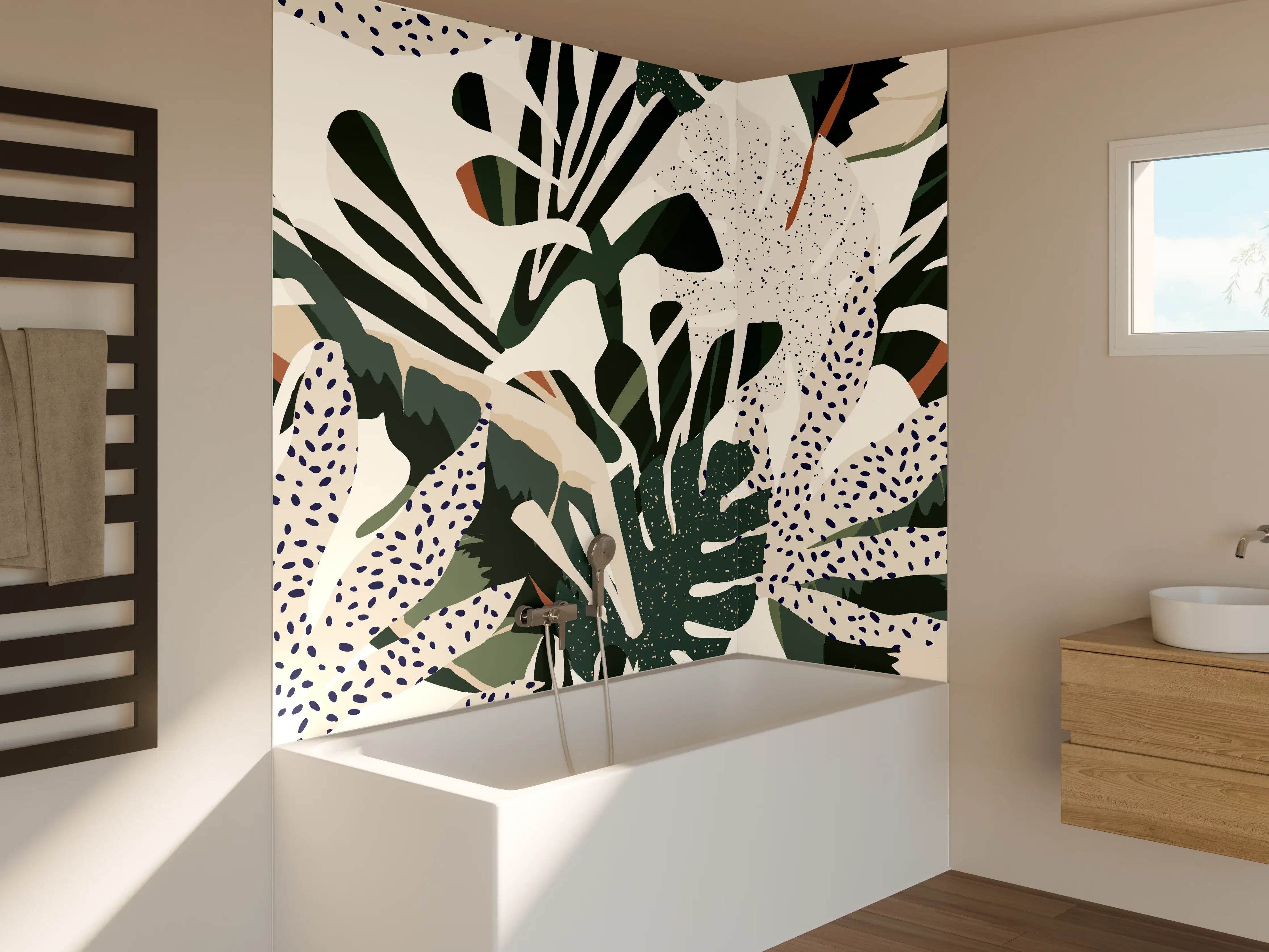 Badewannen-Rückwand - Monstera Tropic Grün-Beige