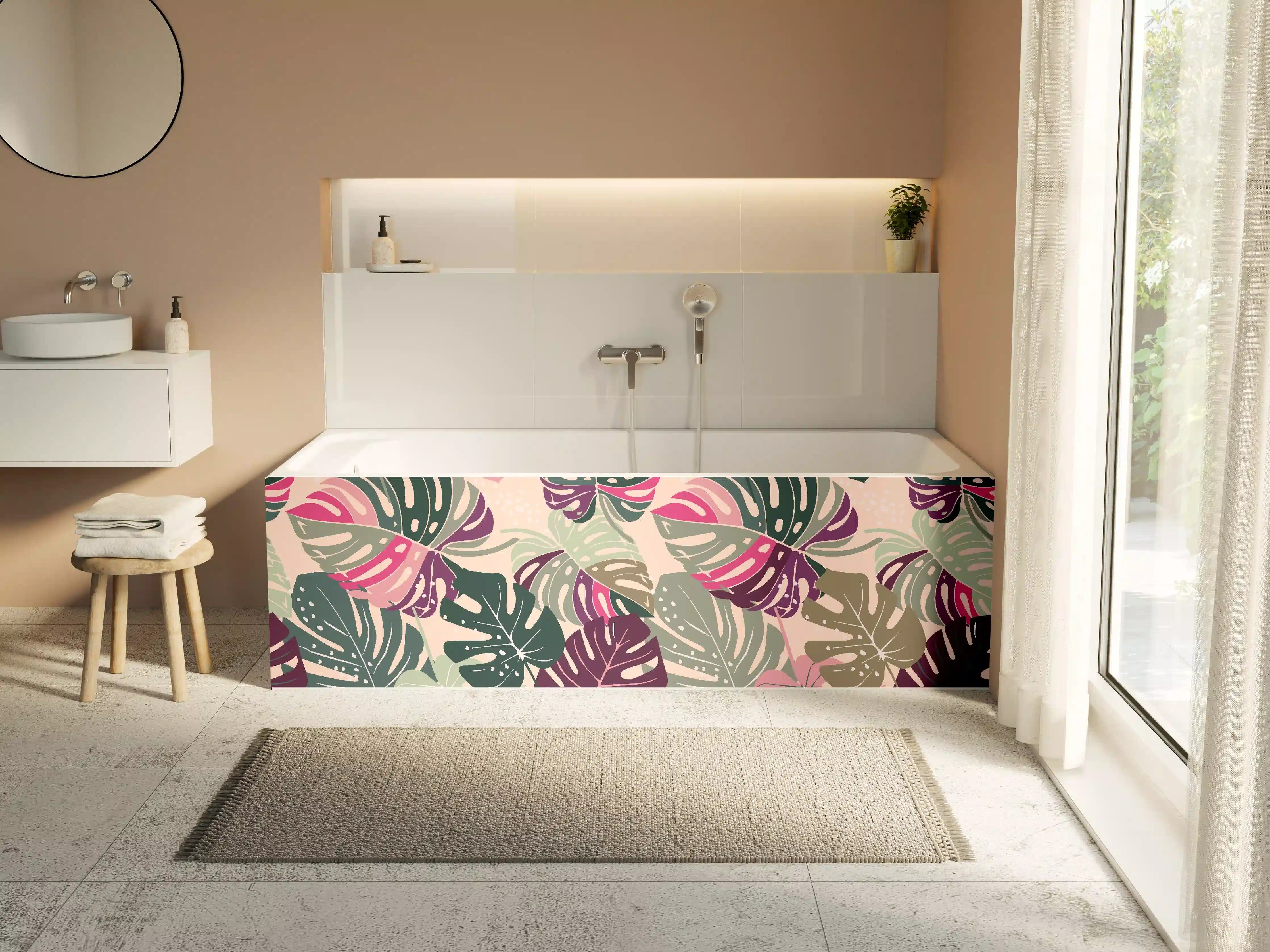 Badewannen-Rückwand - Monstera Tropic Rosa-Grün