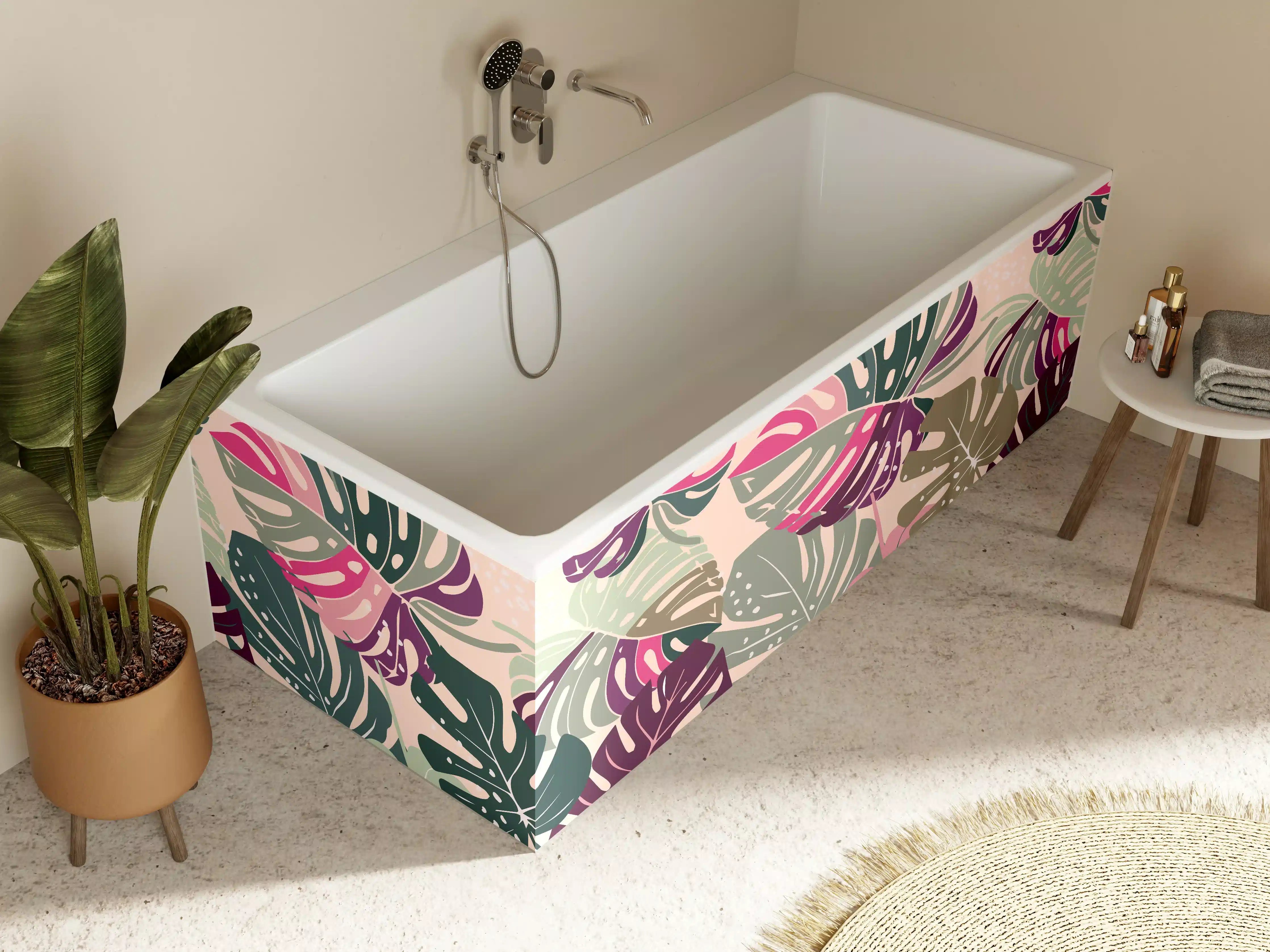 Badewannen-Rückwand - Monstera Tropic Rosa-Grün