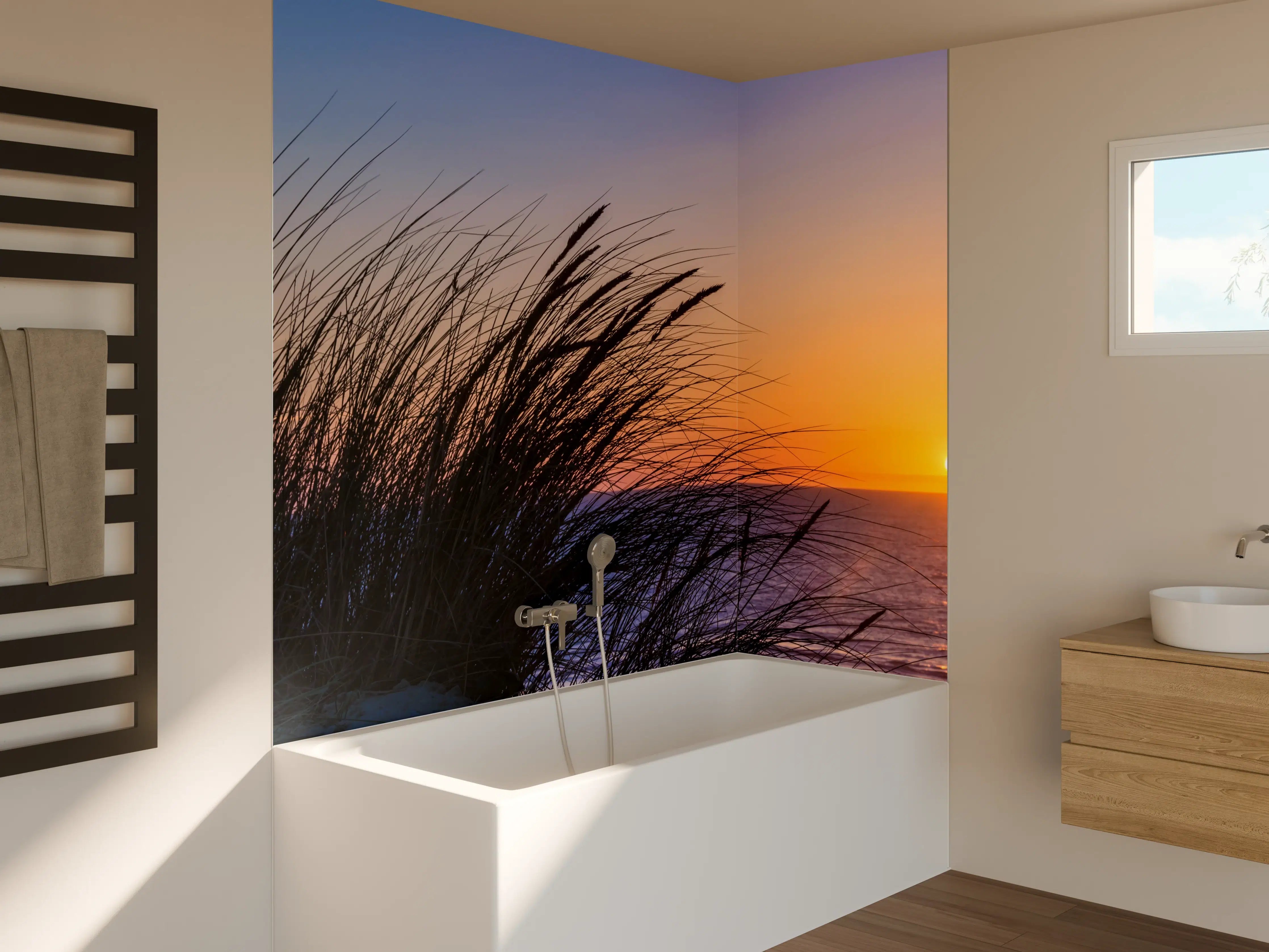 Badewannen-Rückwand - Morgenlicht über grauen Dünen