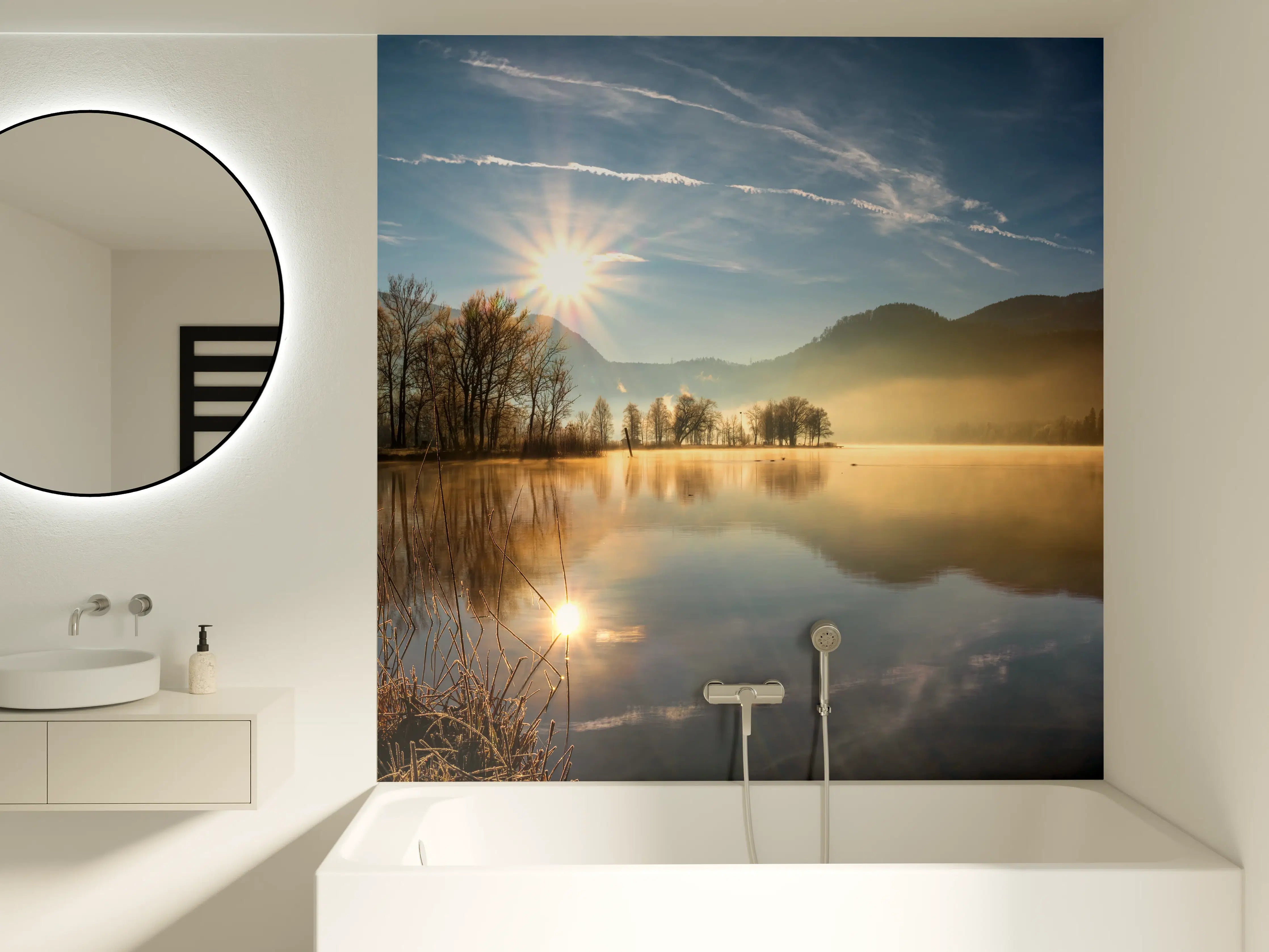 Badewannen-Rückwand - Morgensonnenblick auf den Bayerischen Kochelsee