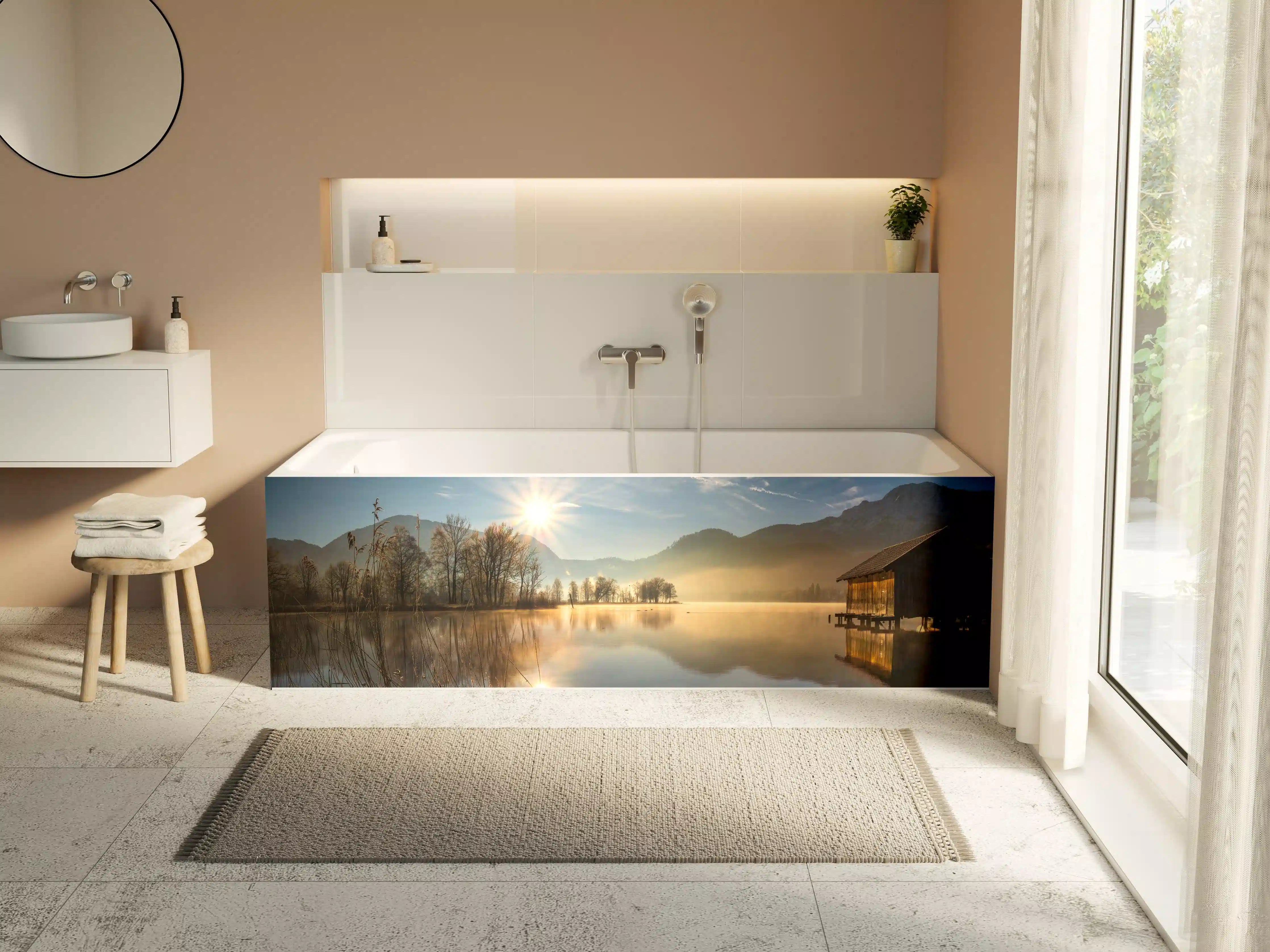 Badewannen-Rückwand - Morgensonnenblick auf den Bayerischen Kochelsee
