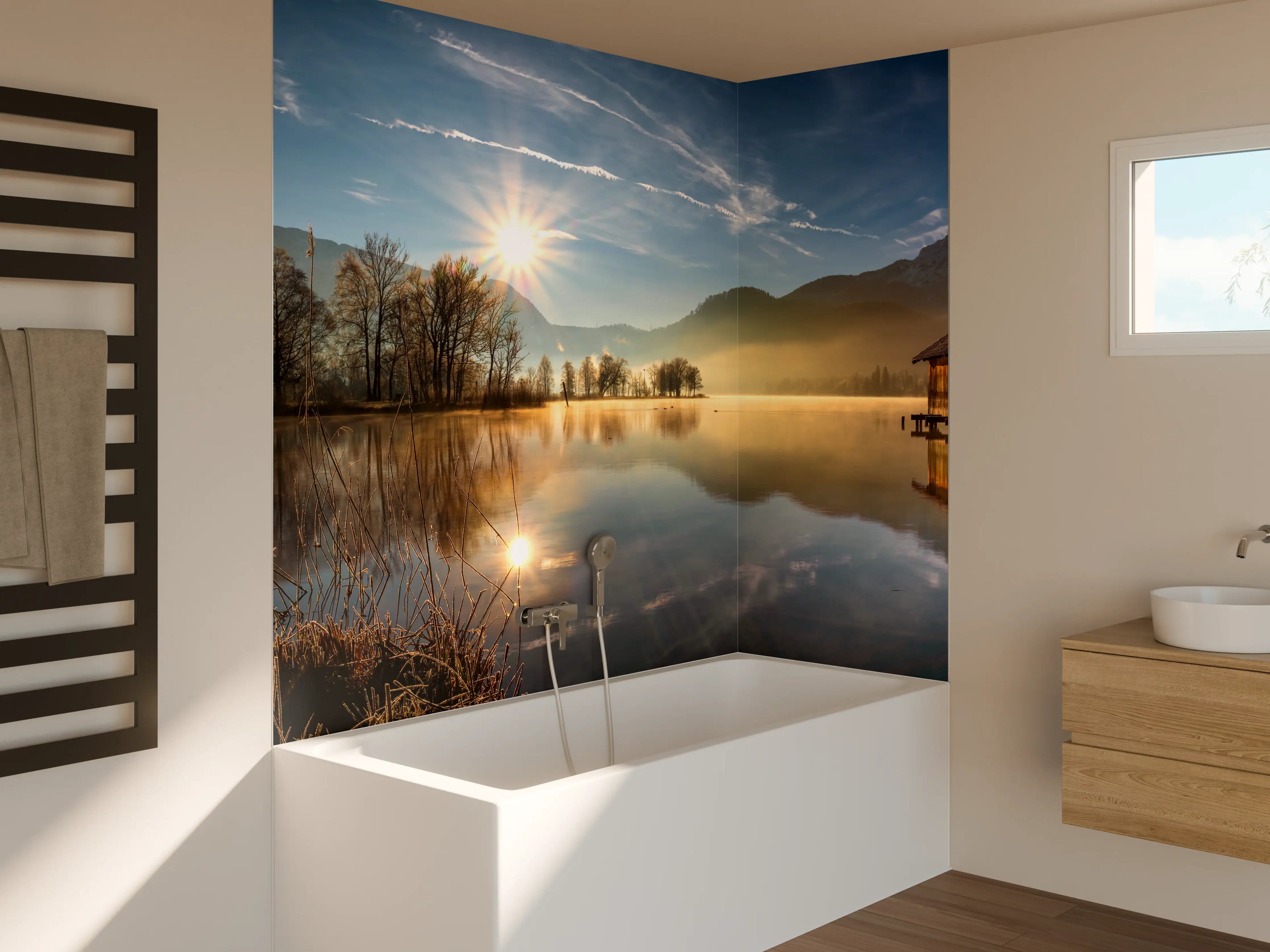 Badewannen-Rückwand - Morgensonnenblick auf den Bayerischen Kochelsee