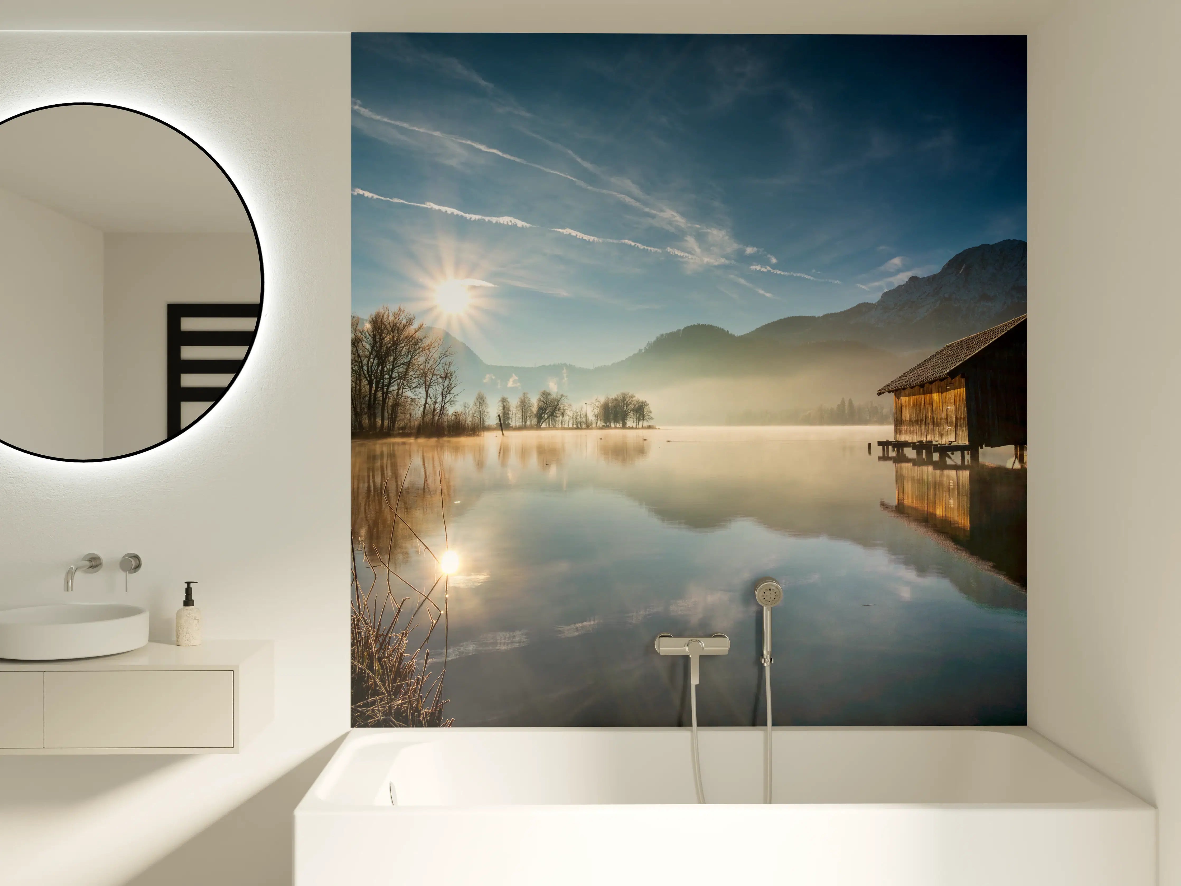 Badewannen-Rückwand - Morgensonnenblick über Bayerischen Kochelsee