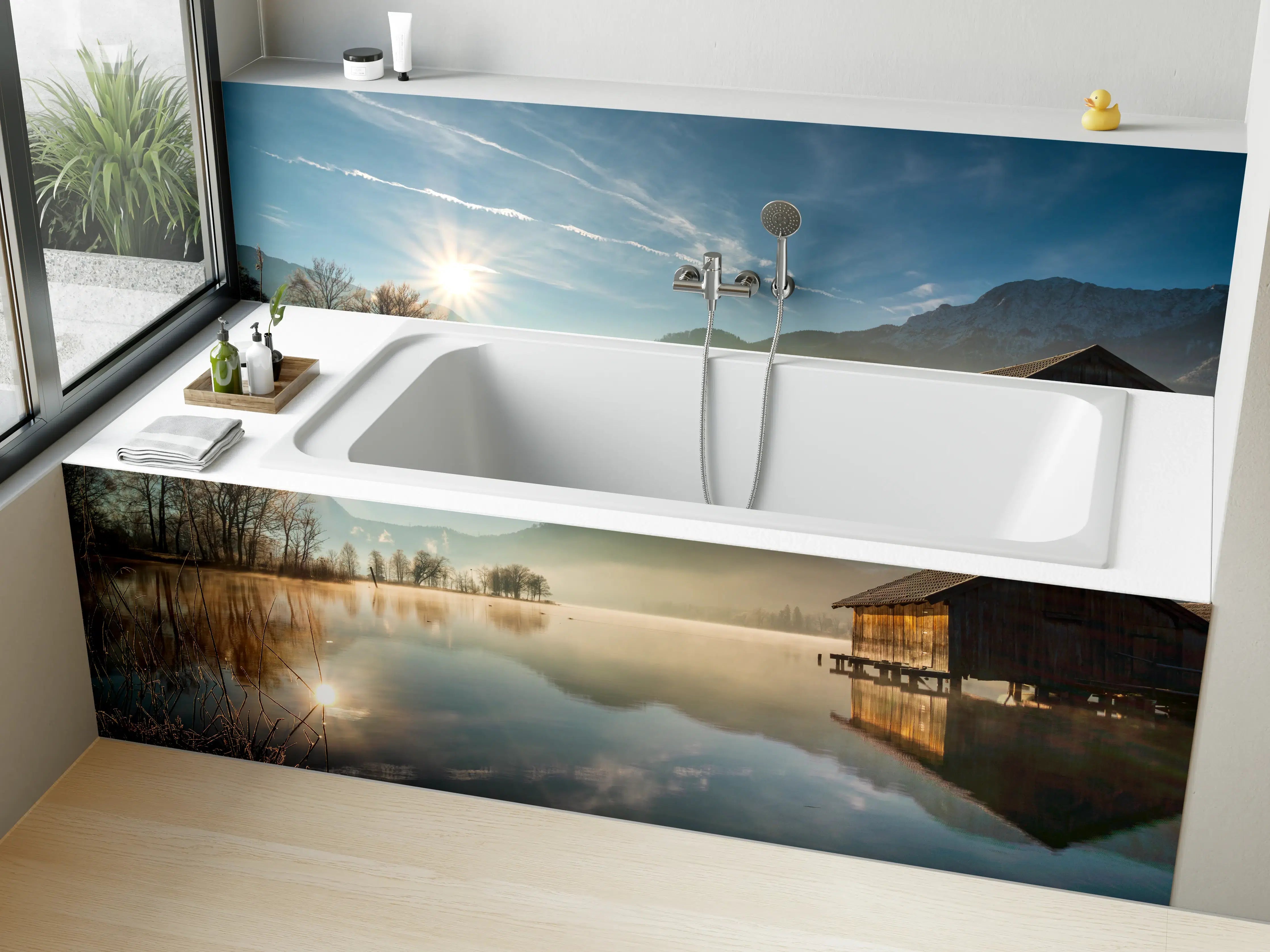 Badewannen-Rückwand - Morgensonnenblick über Bayerischen Kochelsee