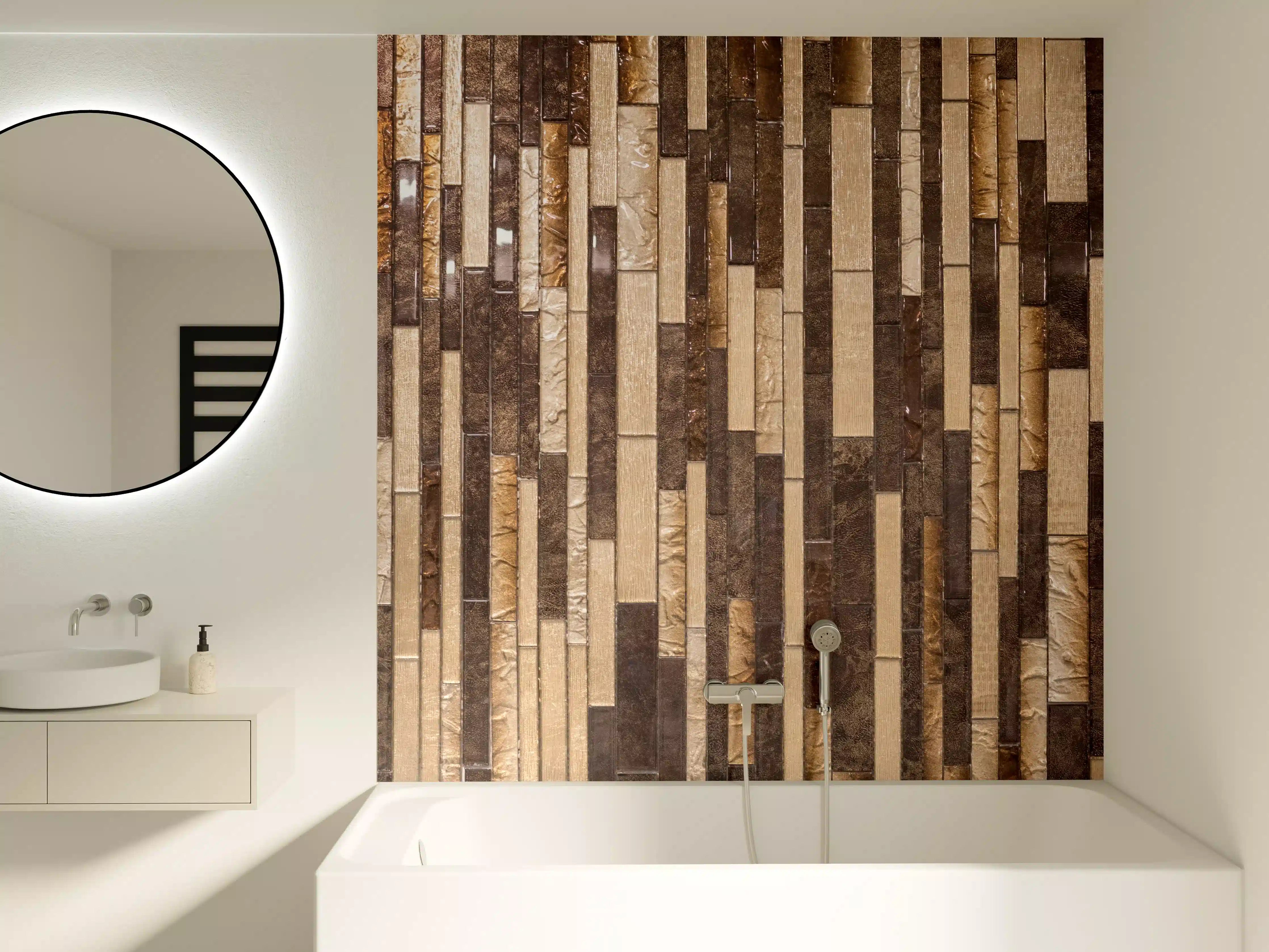 Badewannen-Rückwand - Mosaik Holzoptik Braun Beige