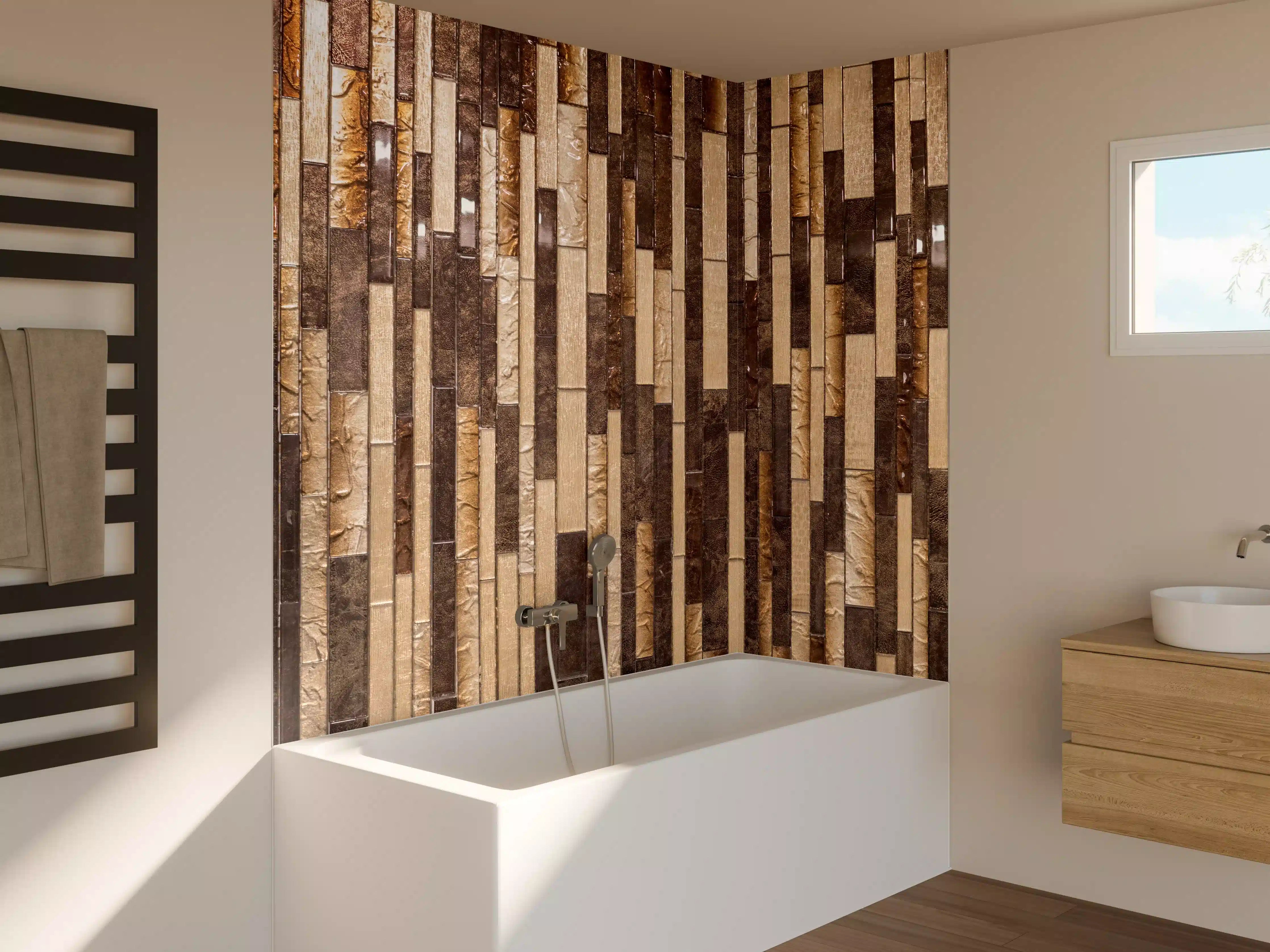 Badewannen-Rückwand - Mosaik Holzoptik Braun Beige