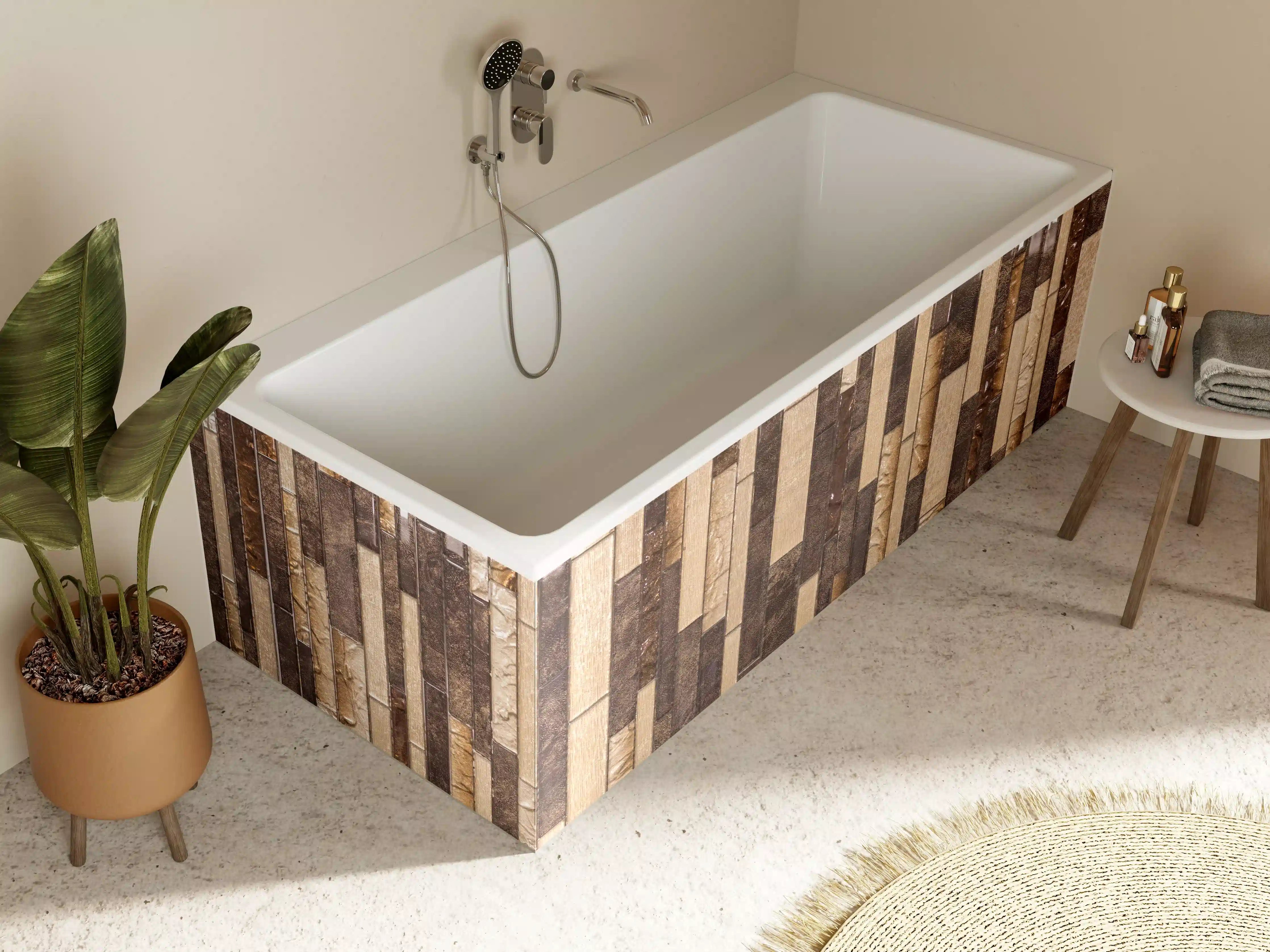 Badewannen-Rückwand - Mosaik Holzoptik Braun Beige