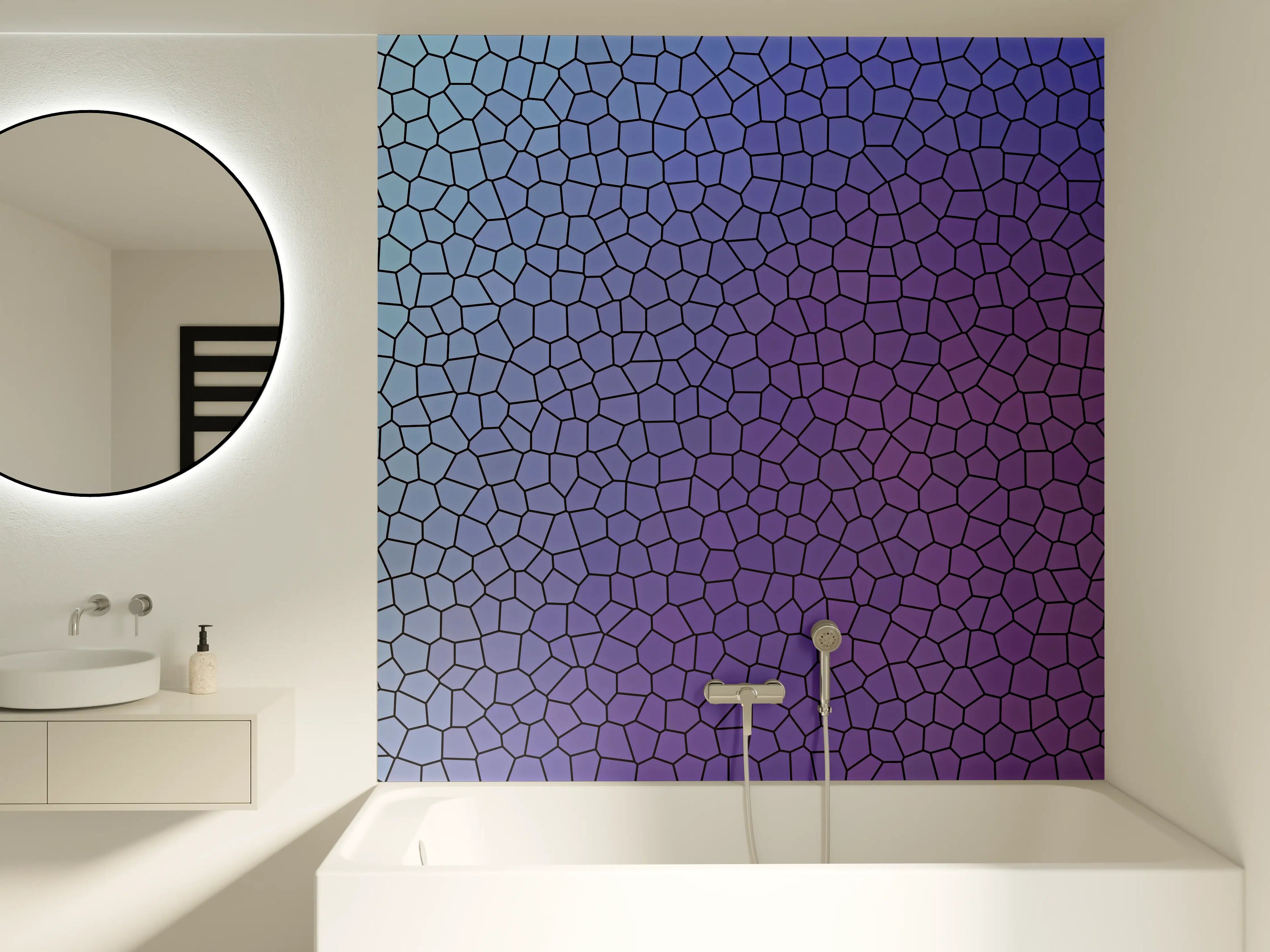 Badewannen-Rückwand - Mosaik mit lila-bläulichem Übergang