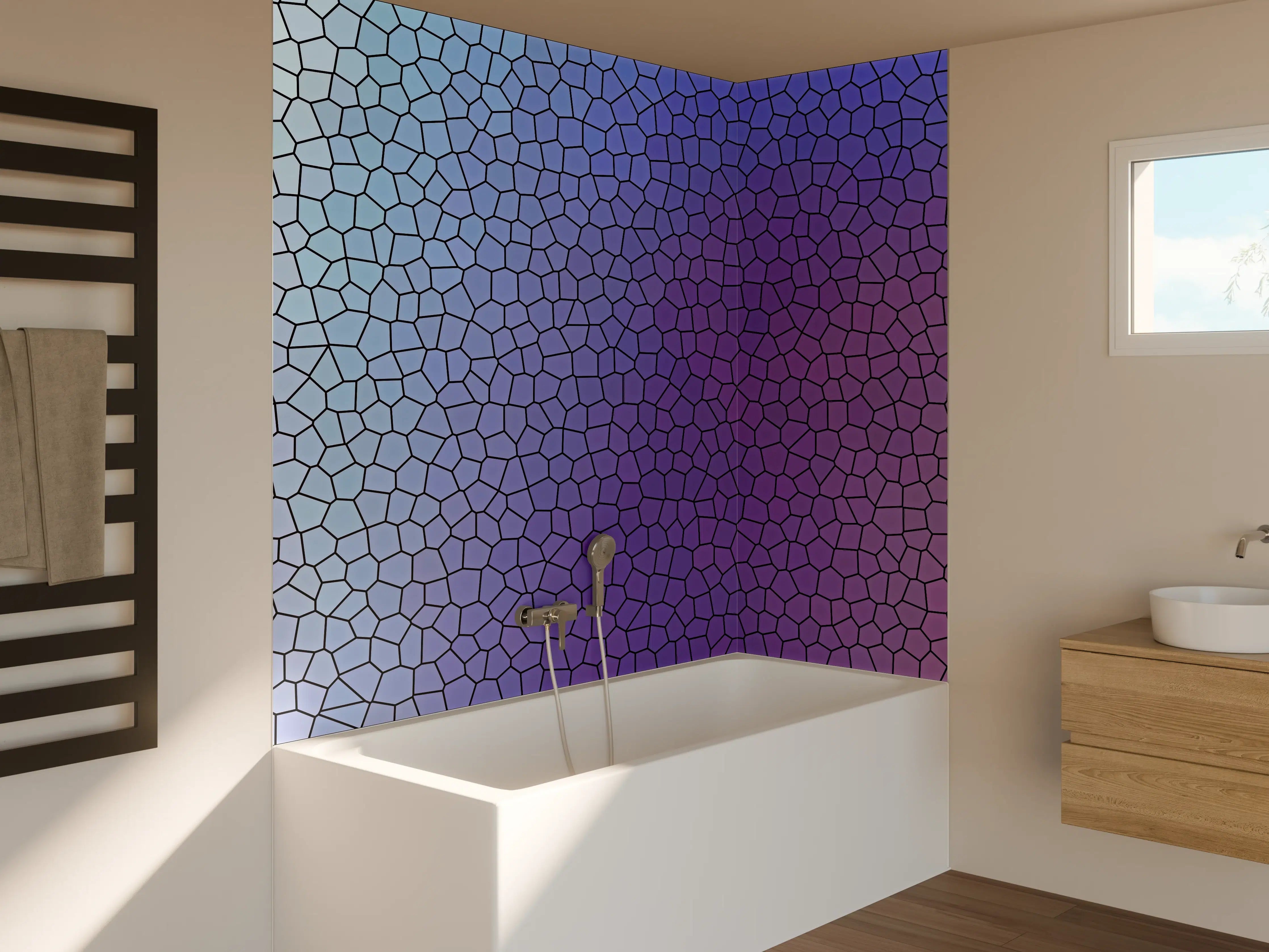 Badewannen-Rückwand - Mosaik mit lila-bläulichem Übergang