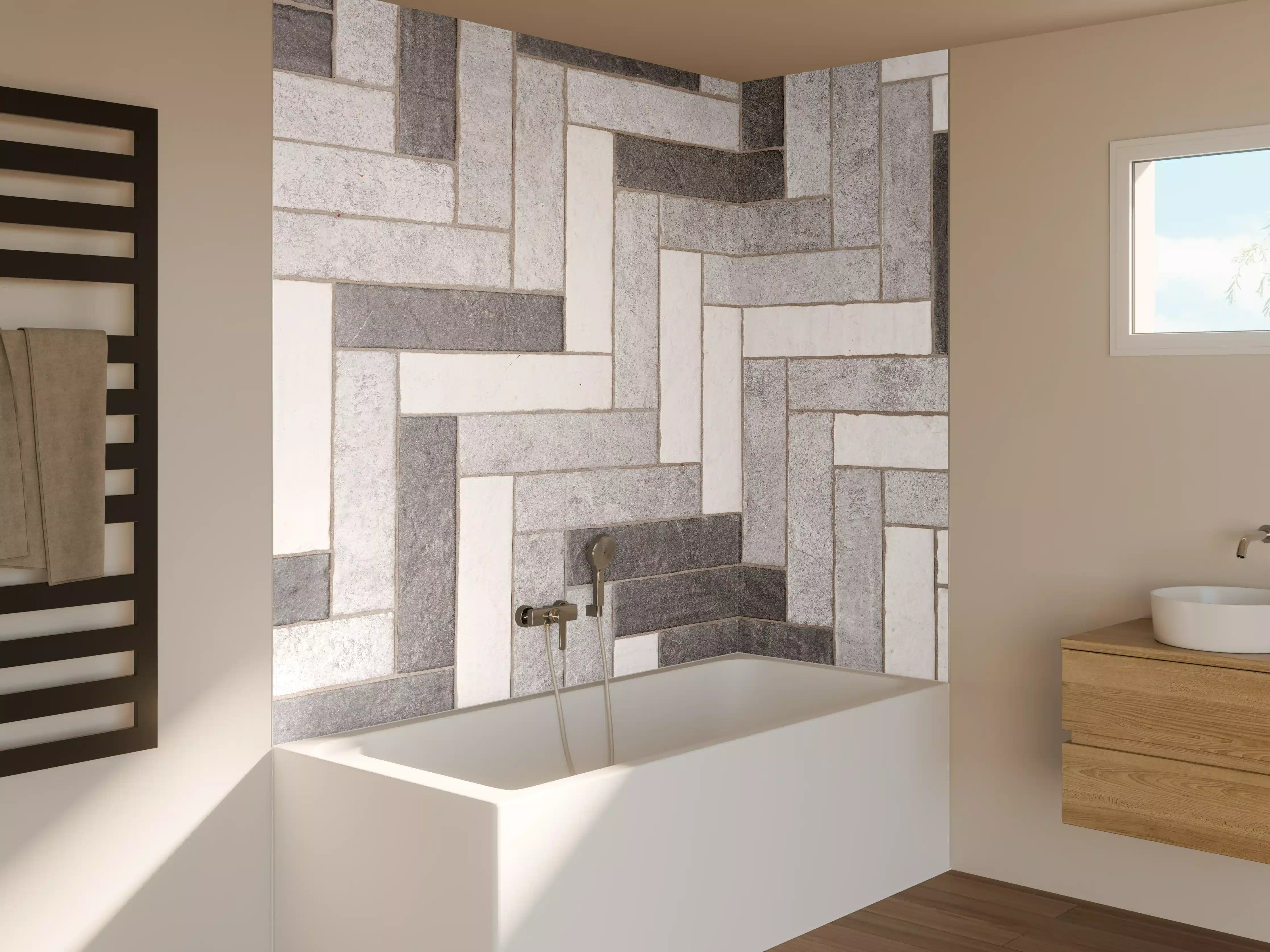 Badewannen-Rückwand - Mosaikbodenfliesen in Rechtecken