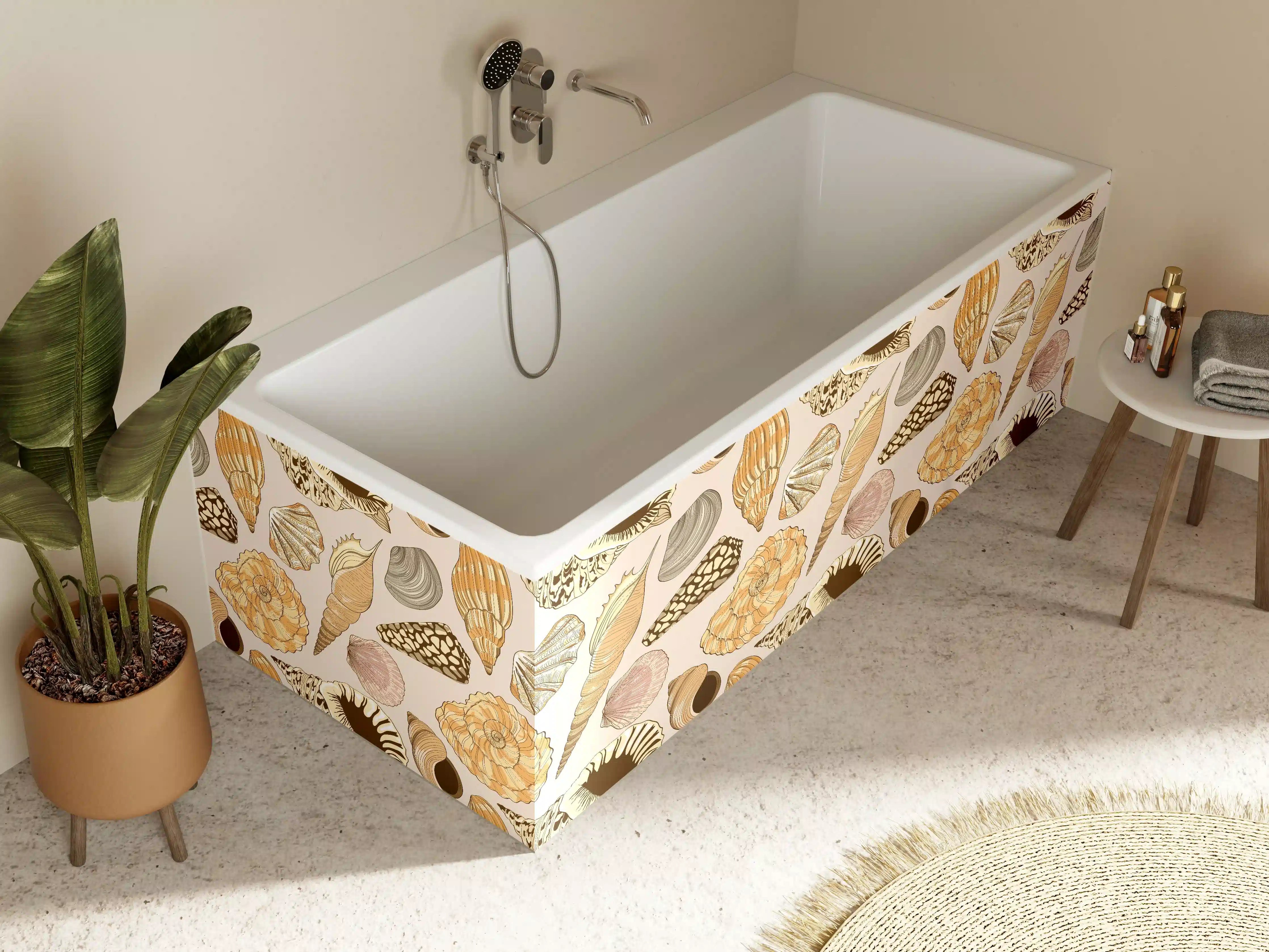 Badewannen-Rückwand - Muschelmuster Beige-Orange