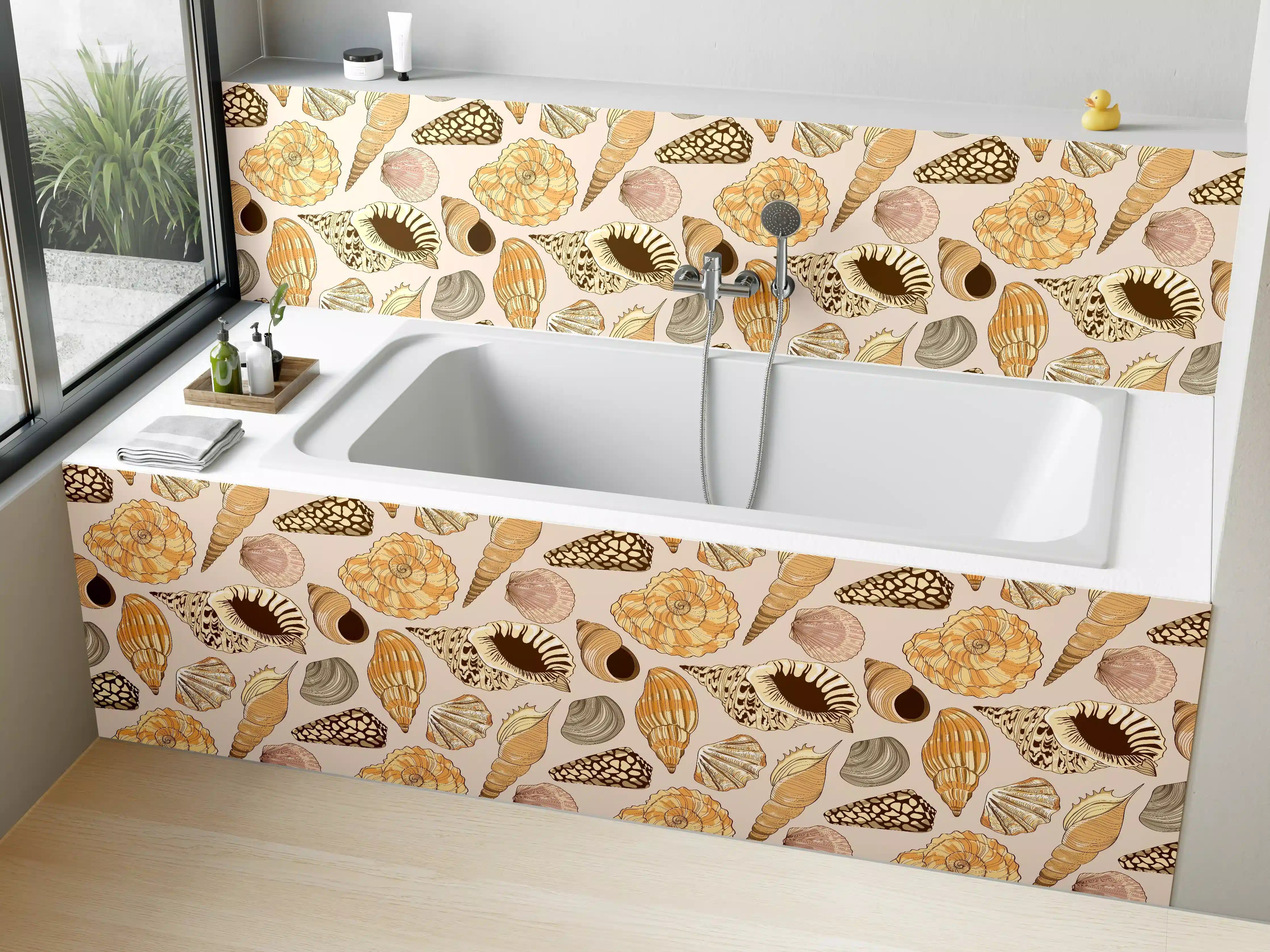 Badewannen-Rückwand - Muschelmuster Beige-Orange