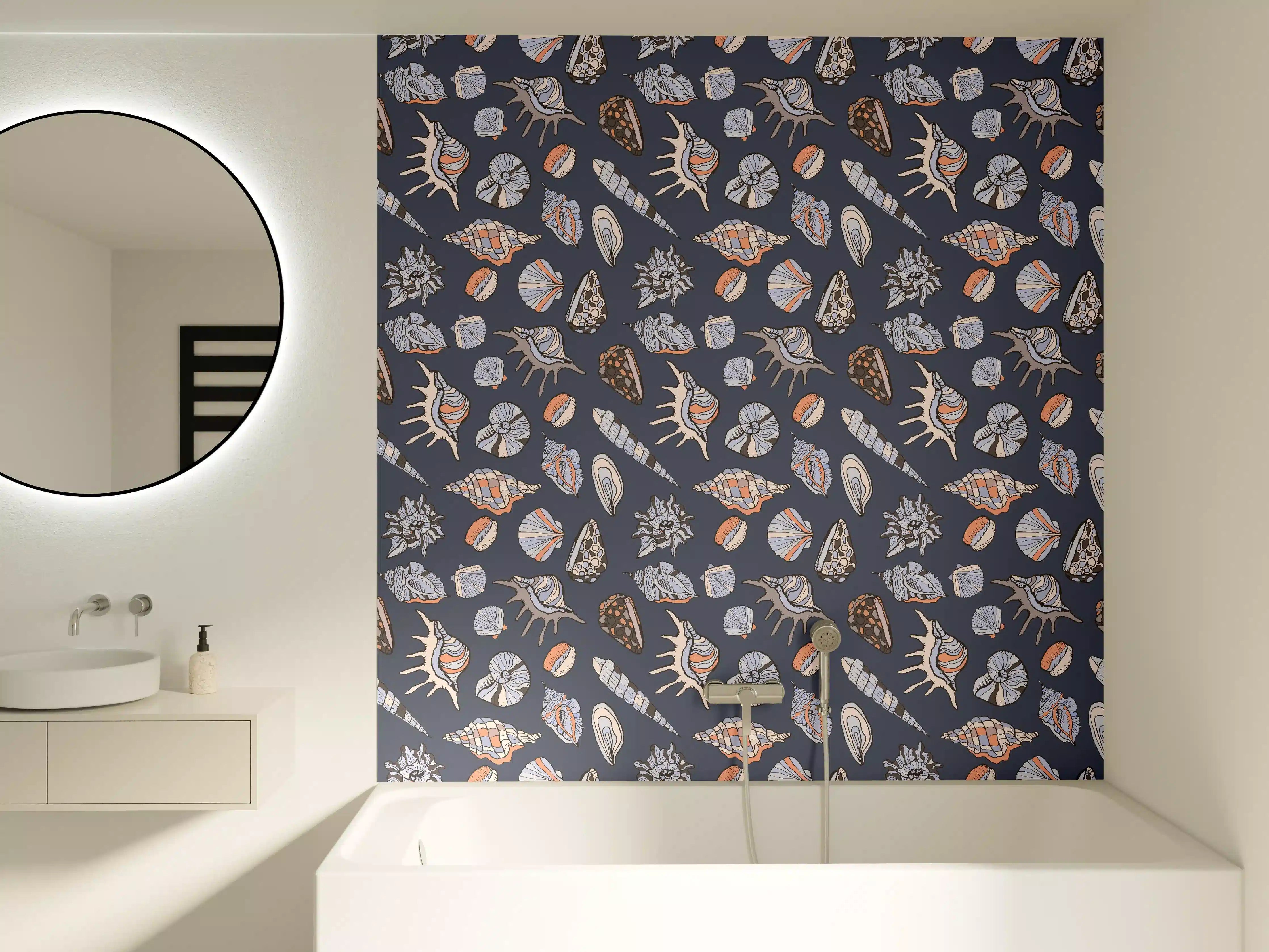 Badewannen-Rückwand - Muschelmuster Navy Beige Orange