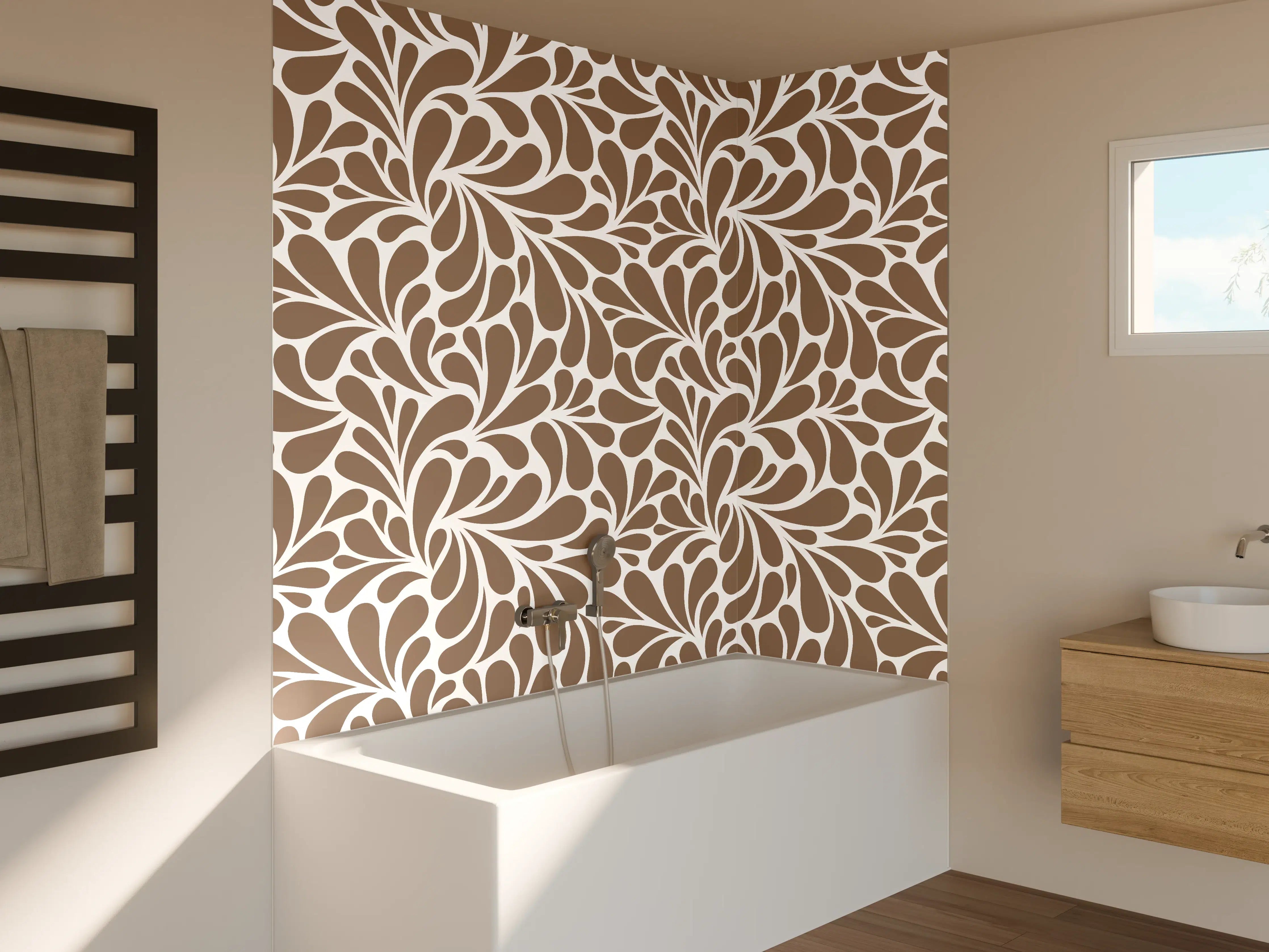 Badewannen-Rückwand - Musterhafte Braun-Weiße Paisleymuster-Textur