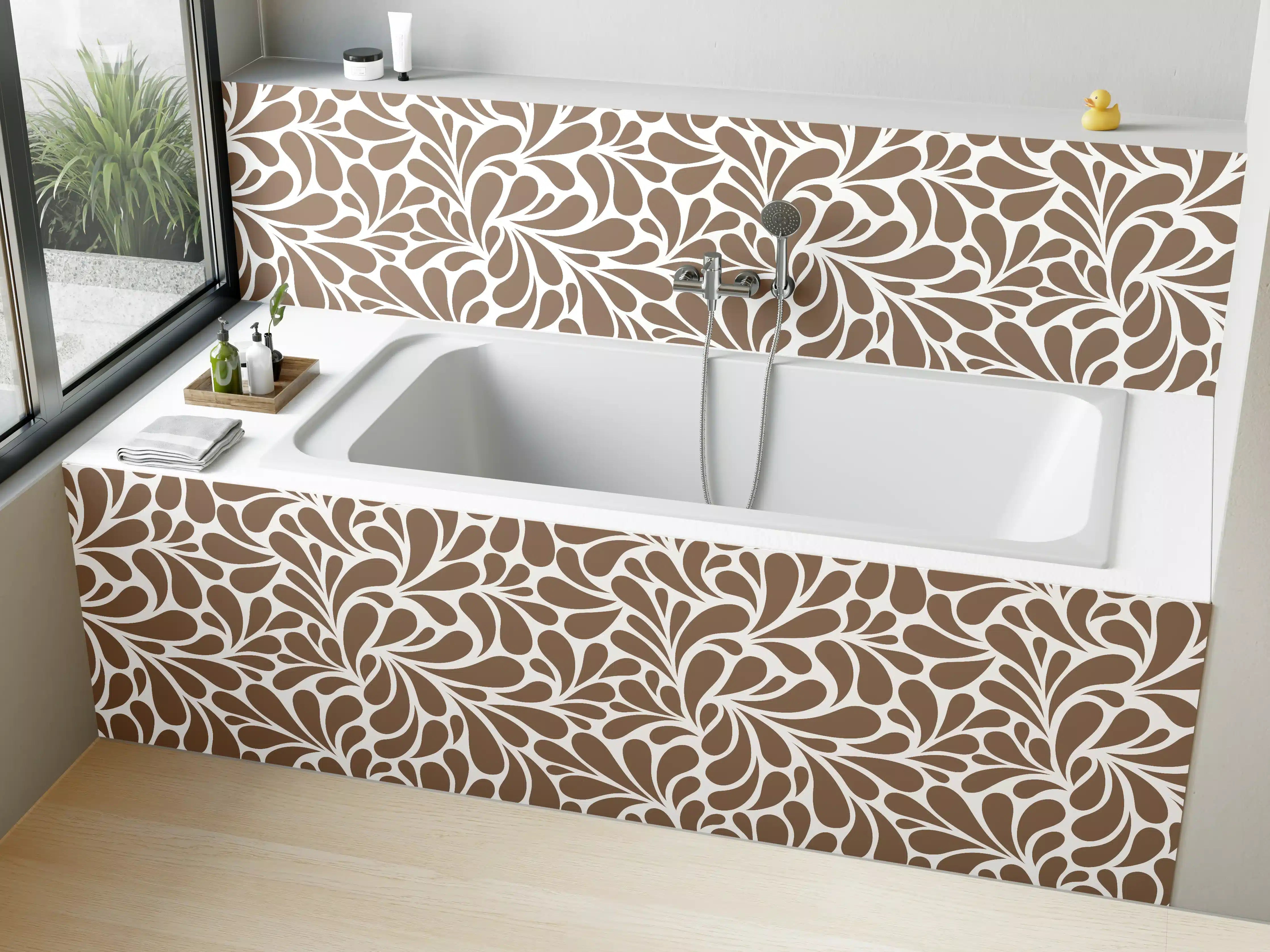 Badewannen-Rückwand - Musterhafte Braun-Weiße Paisleymuster-Textur