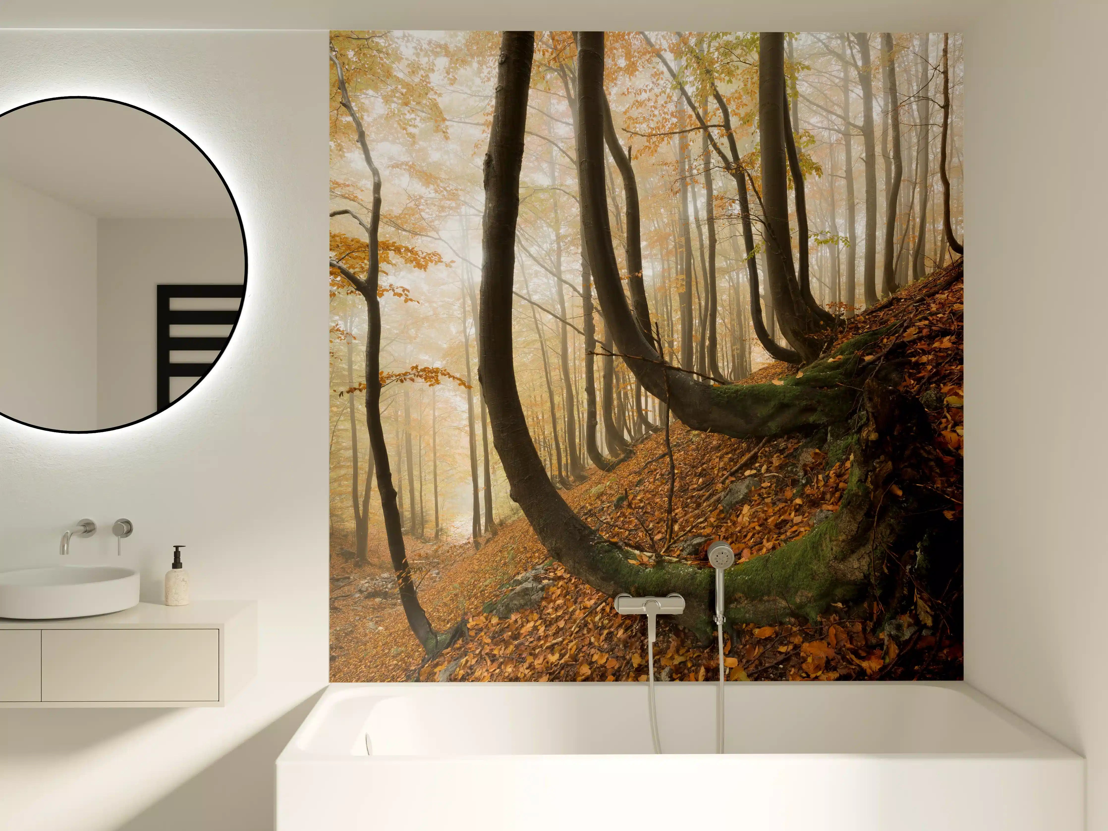 Badewannen-Rückwand - Mystischer Wald im Herbst