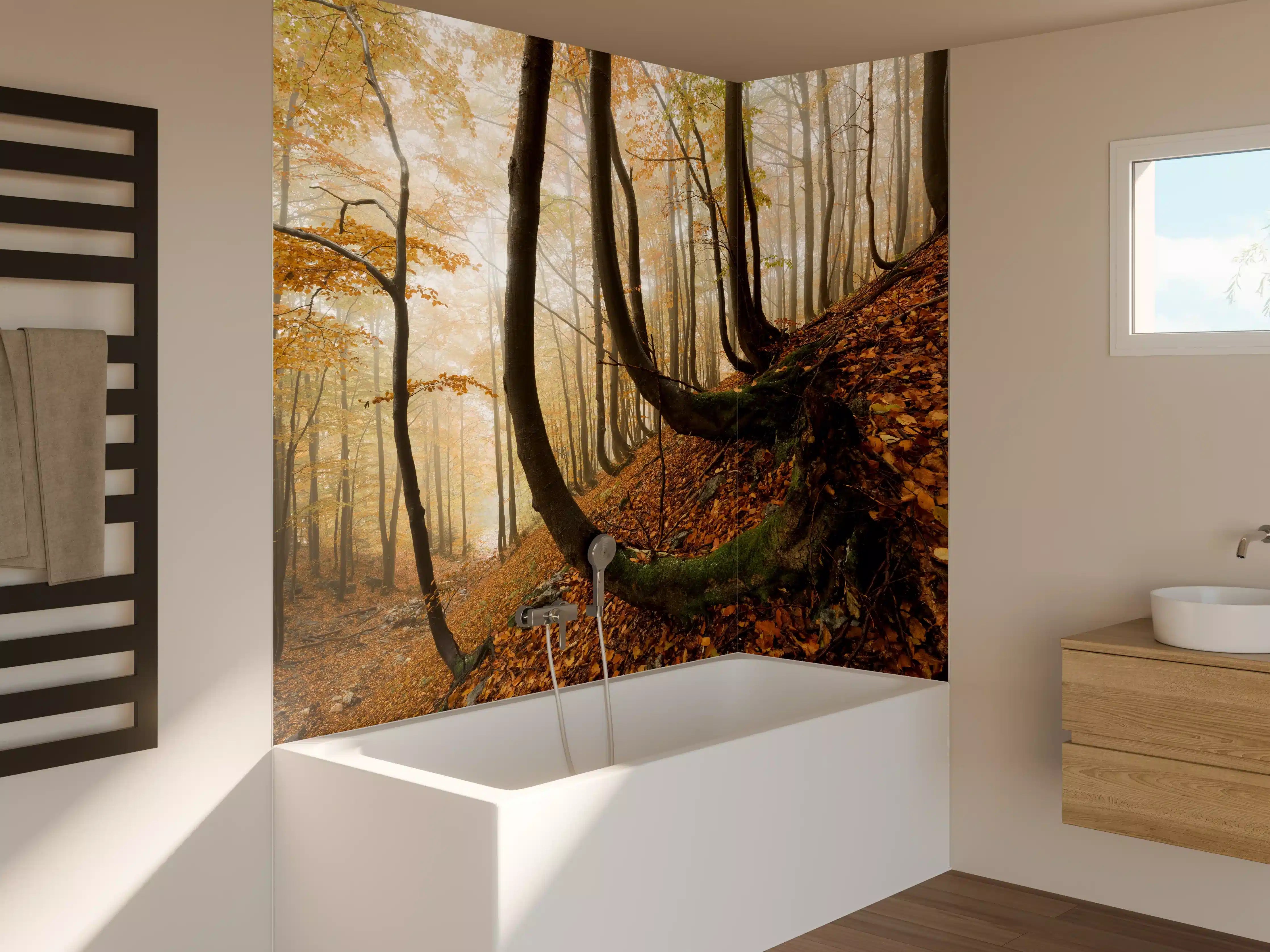 Badewannen-Rückwand - Mystischer Wald im Herbst