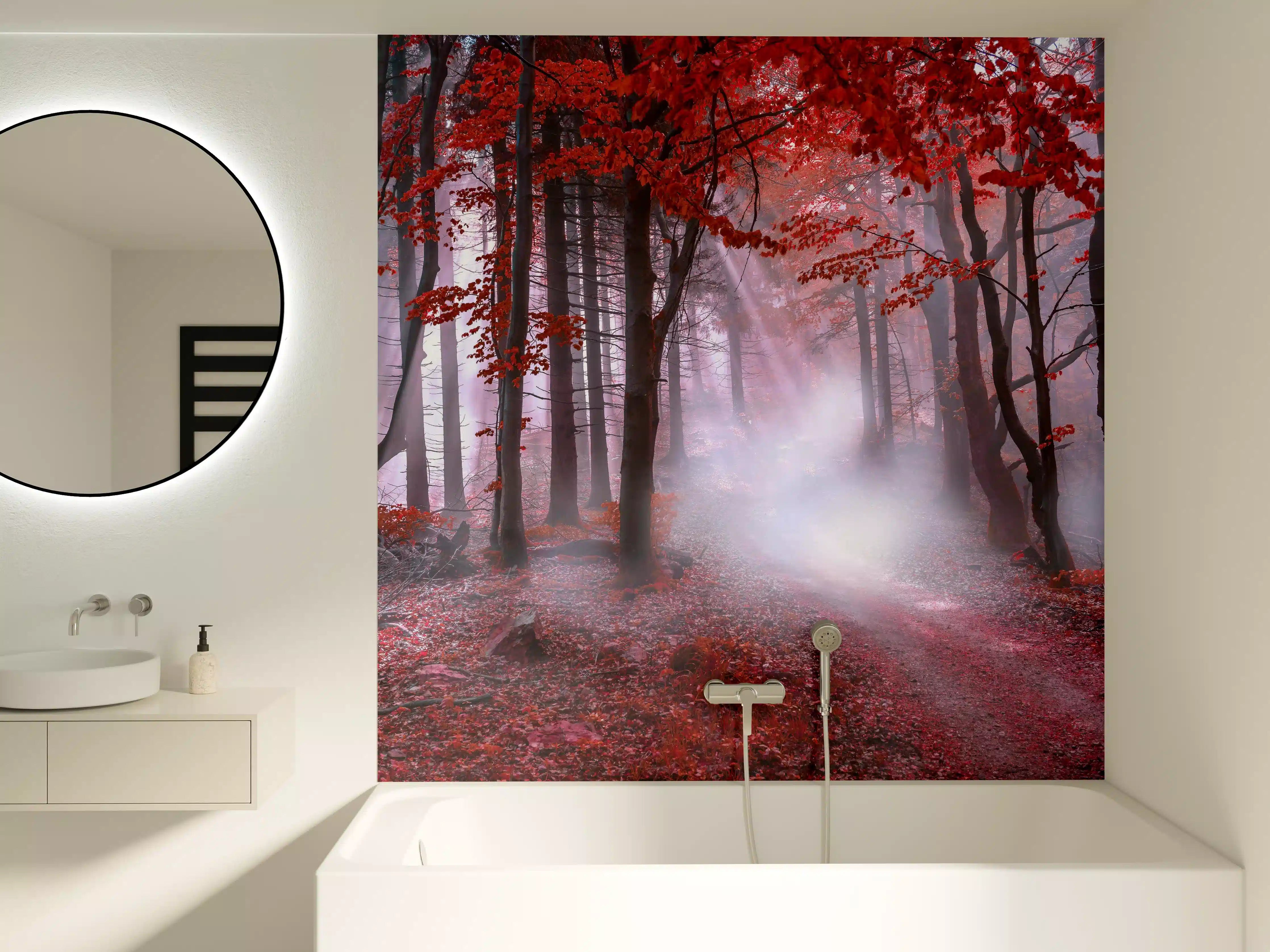 Badewannen-Rückwand - Mystischer roter Wald