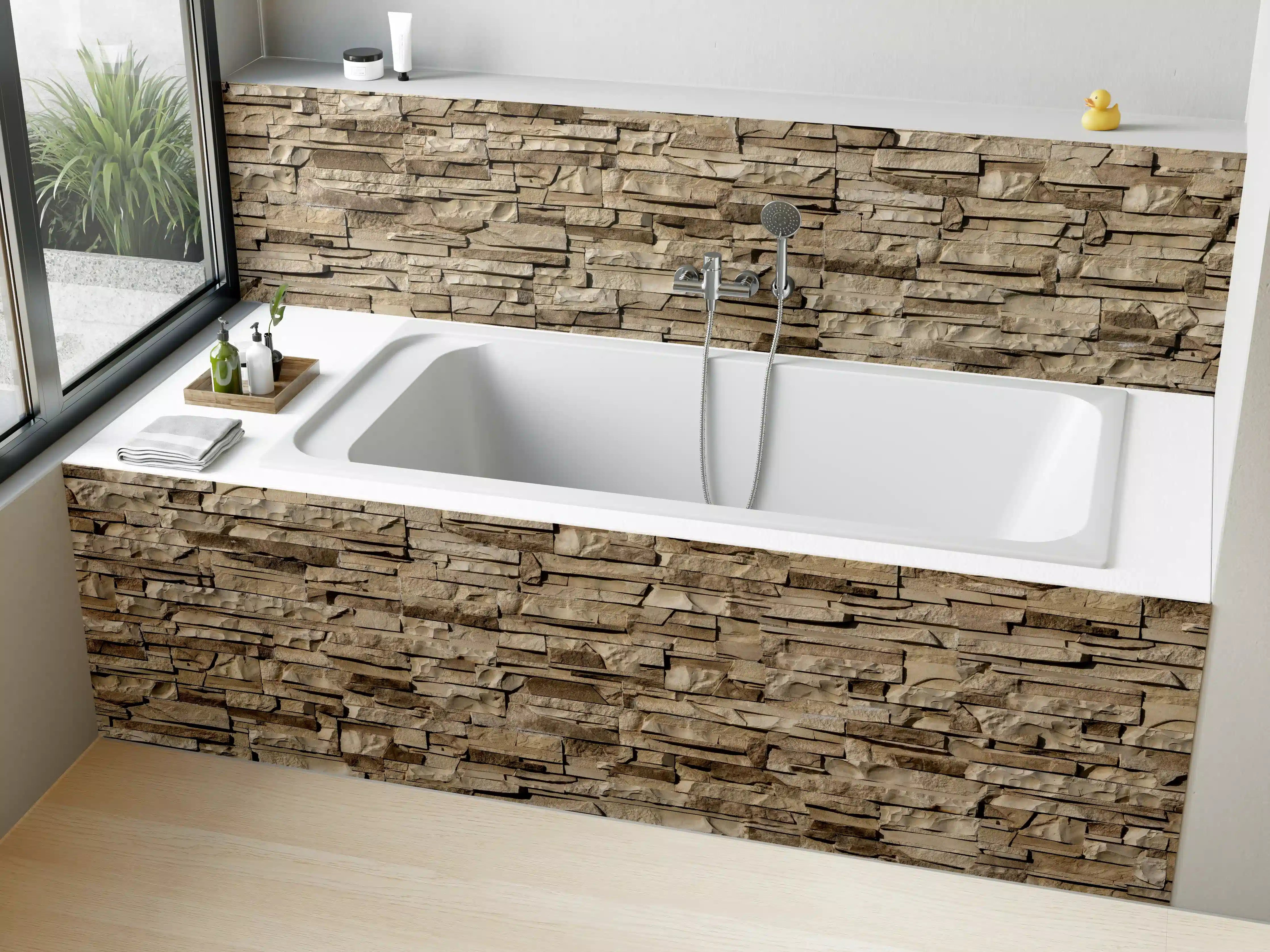 Badewannen-Rückwand - Nahtlose Textur von Klinkerfliesen - Dunkel