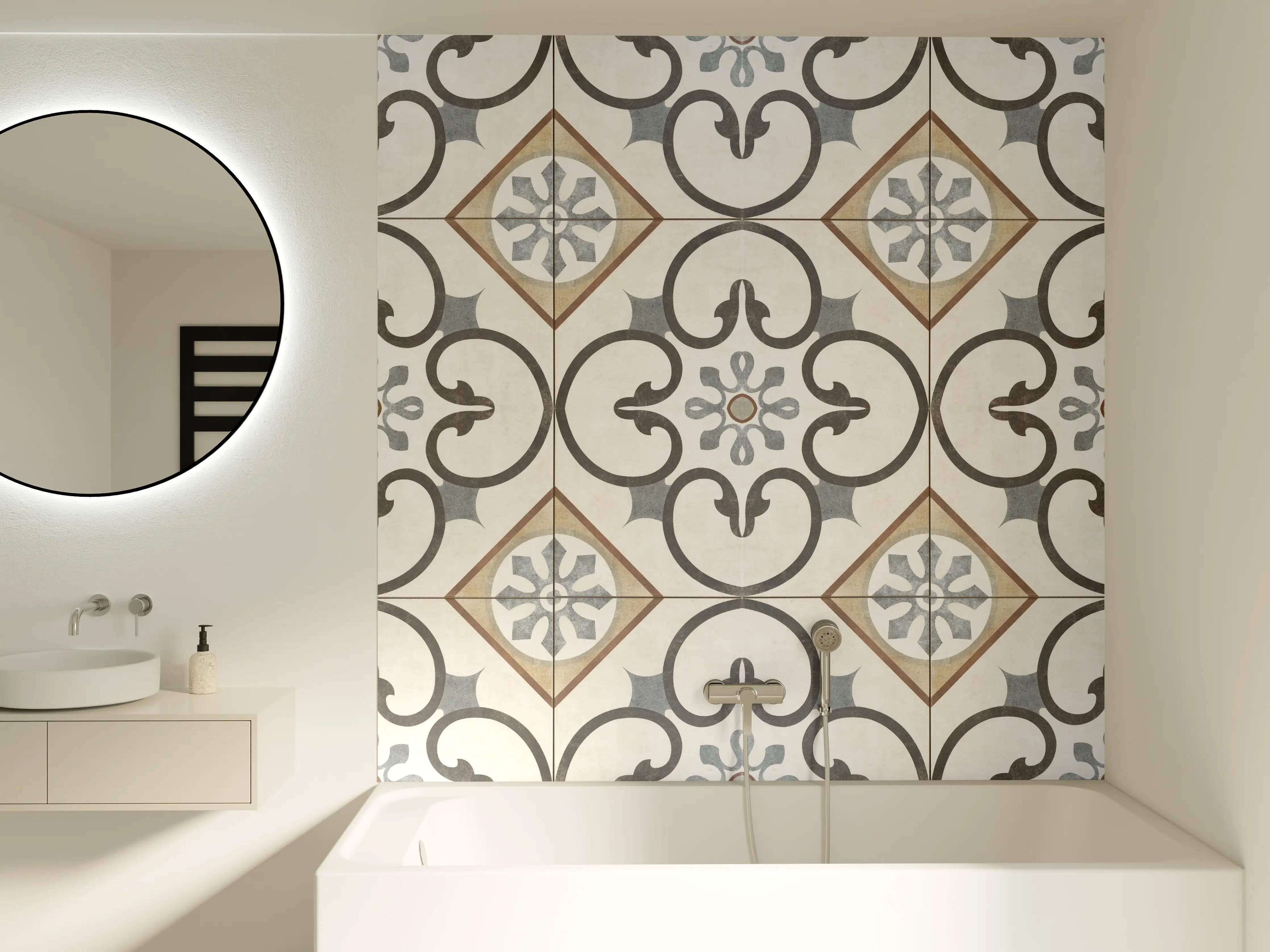 Badewannen-Rückwand - Nahtlose beige graue Fliesen