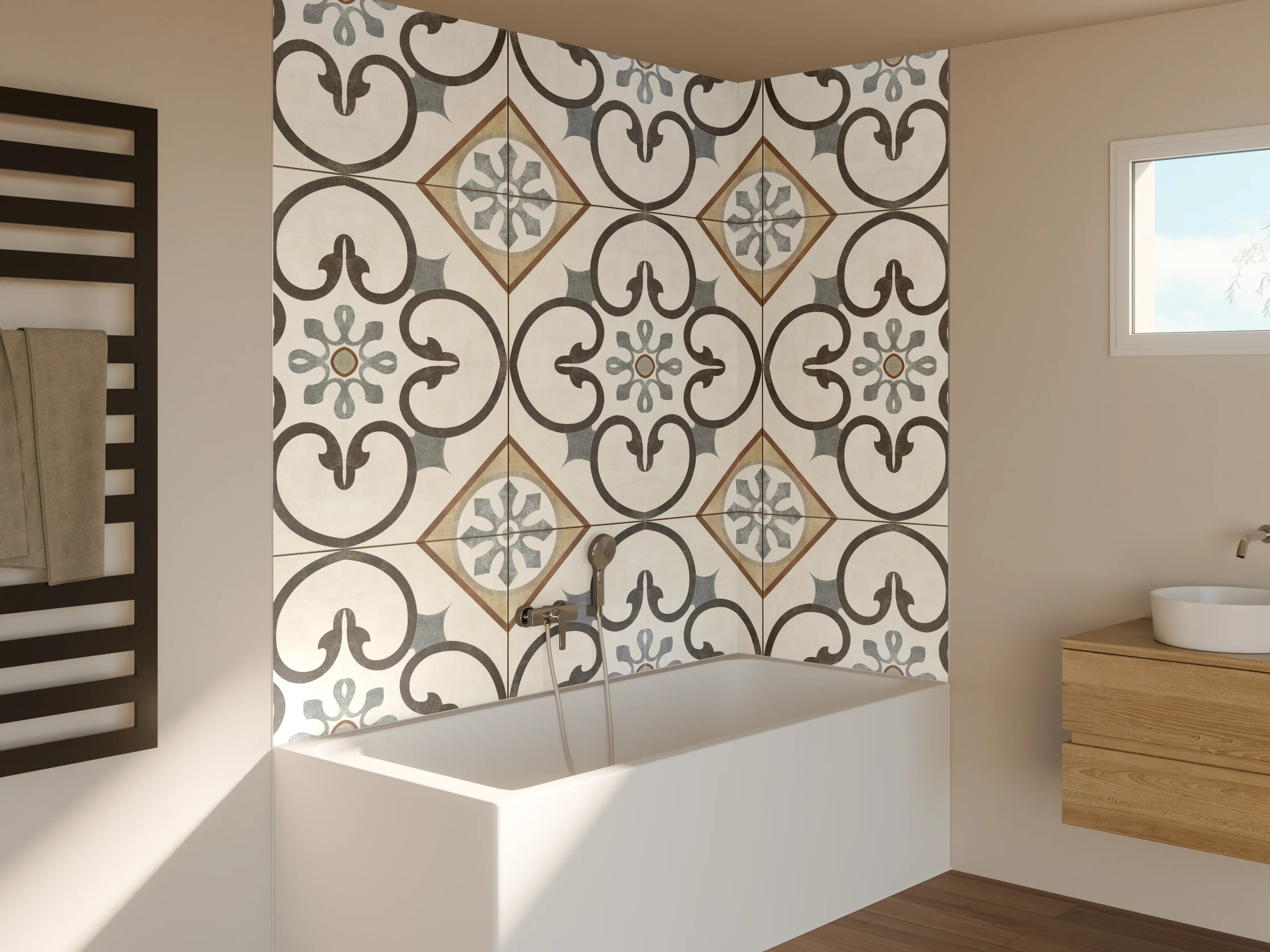 Badewannen-Rückwand - Nahtlose beige graue Fliesen