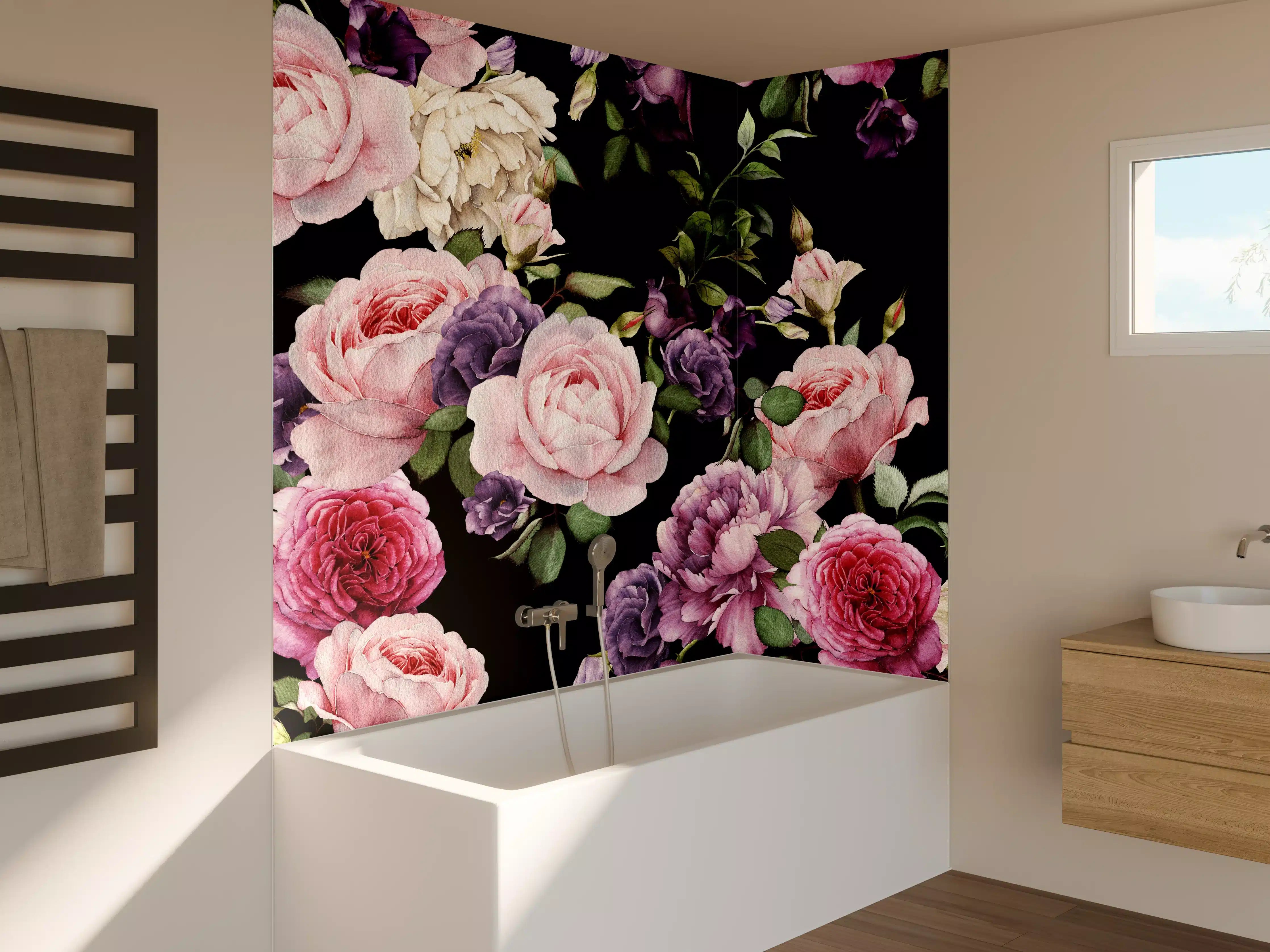 Badewannen-Rückwand - Nahtloses florales Muster mit Rosen