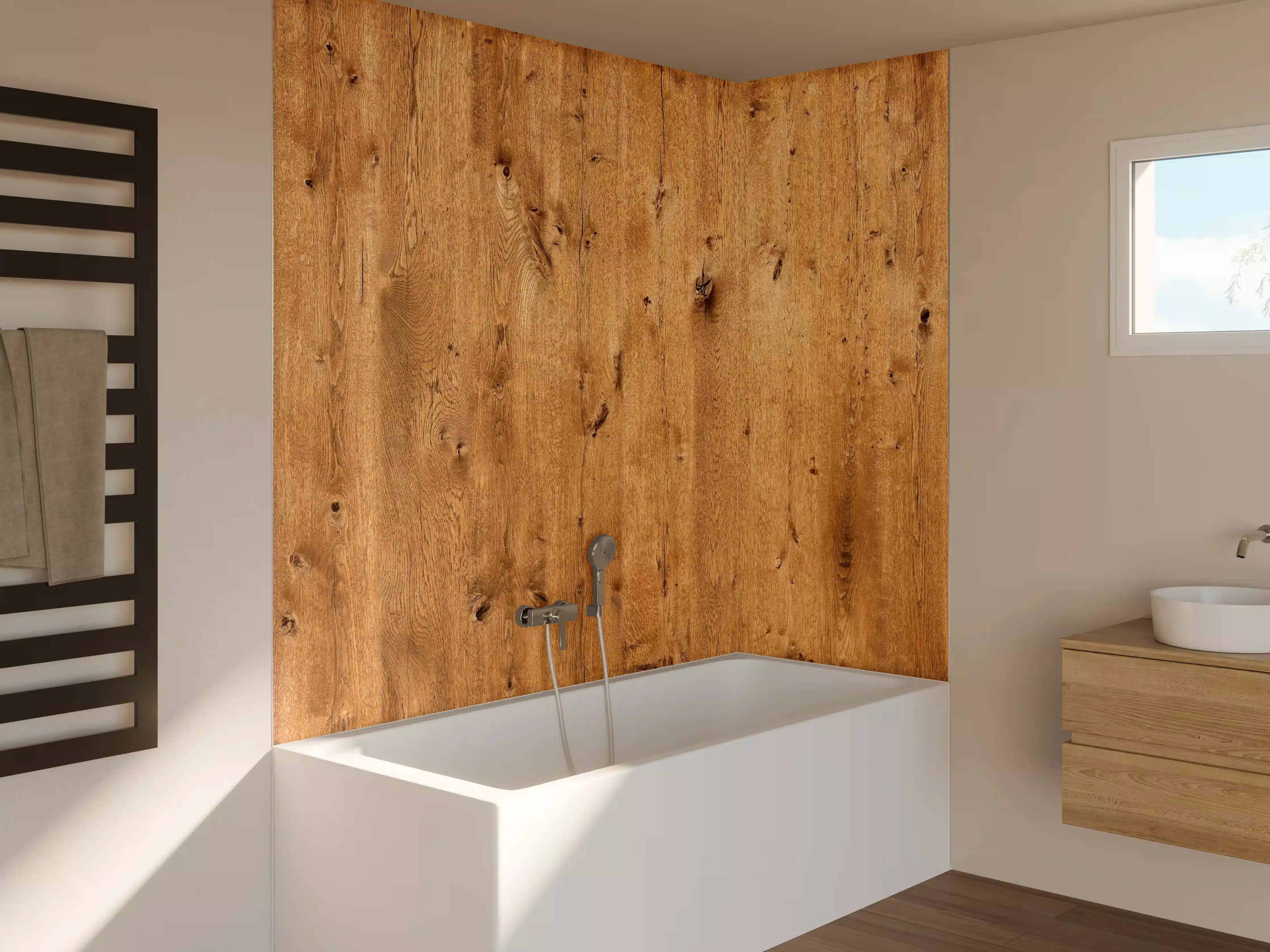 Badewannen-Rückwand - Natürliche Eichenholz-Struktur
