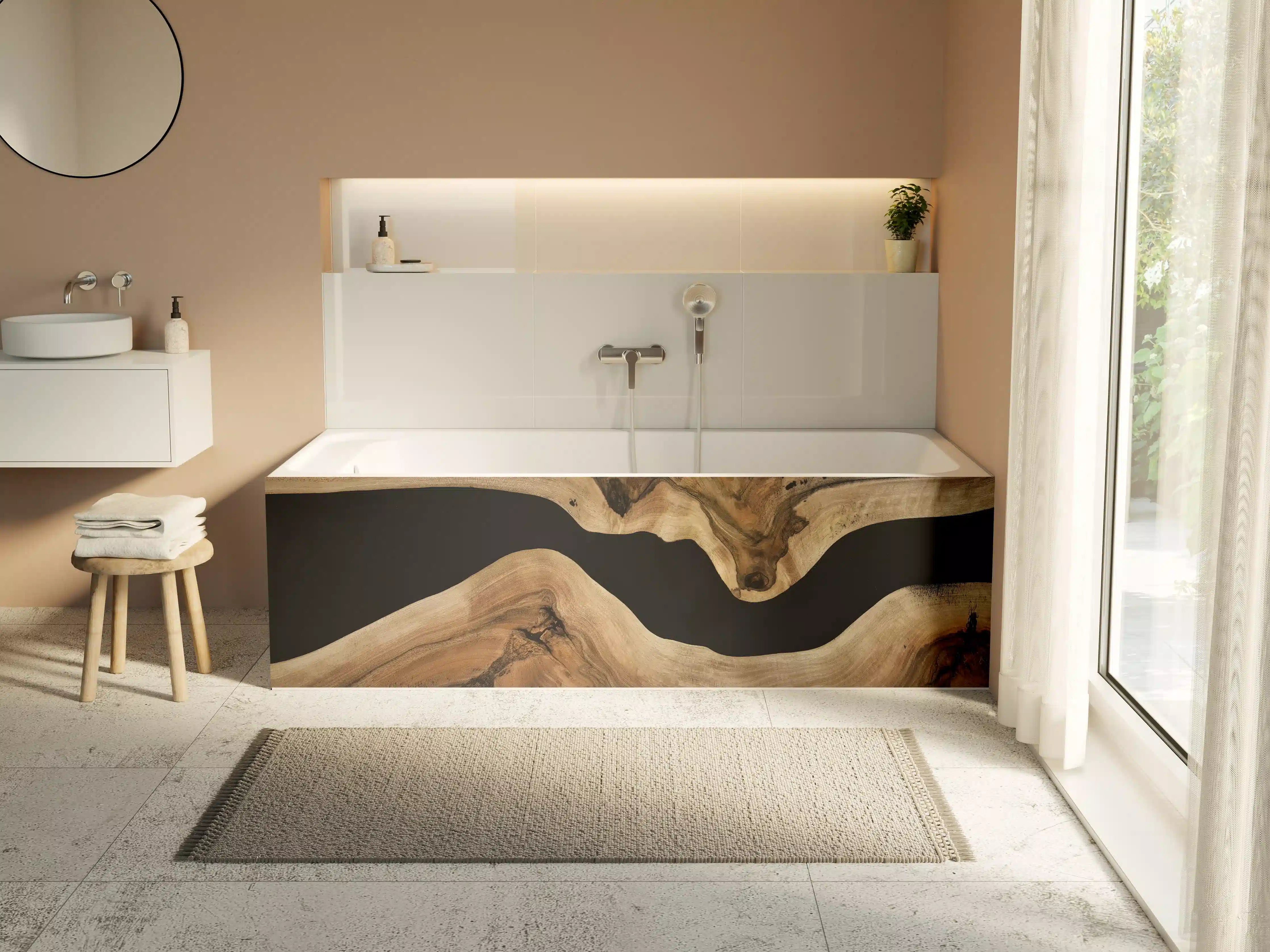 Badewannen-Rückwand - Natürliche Holzstruktur-Dekoration