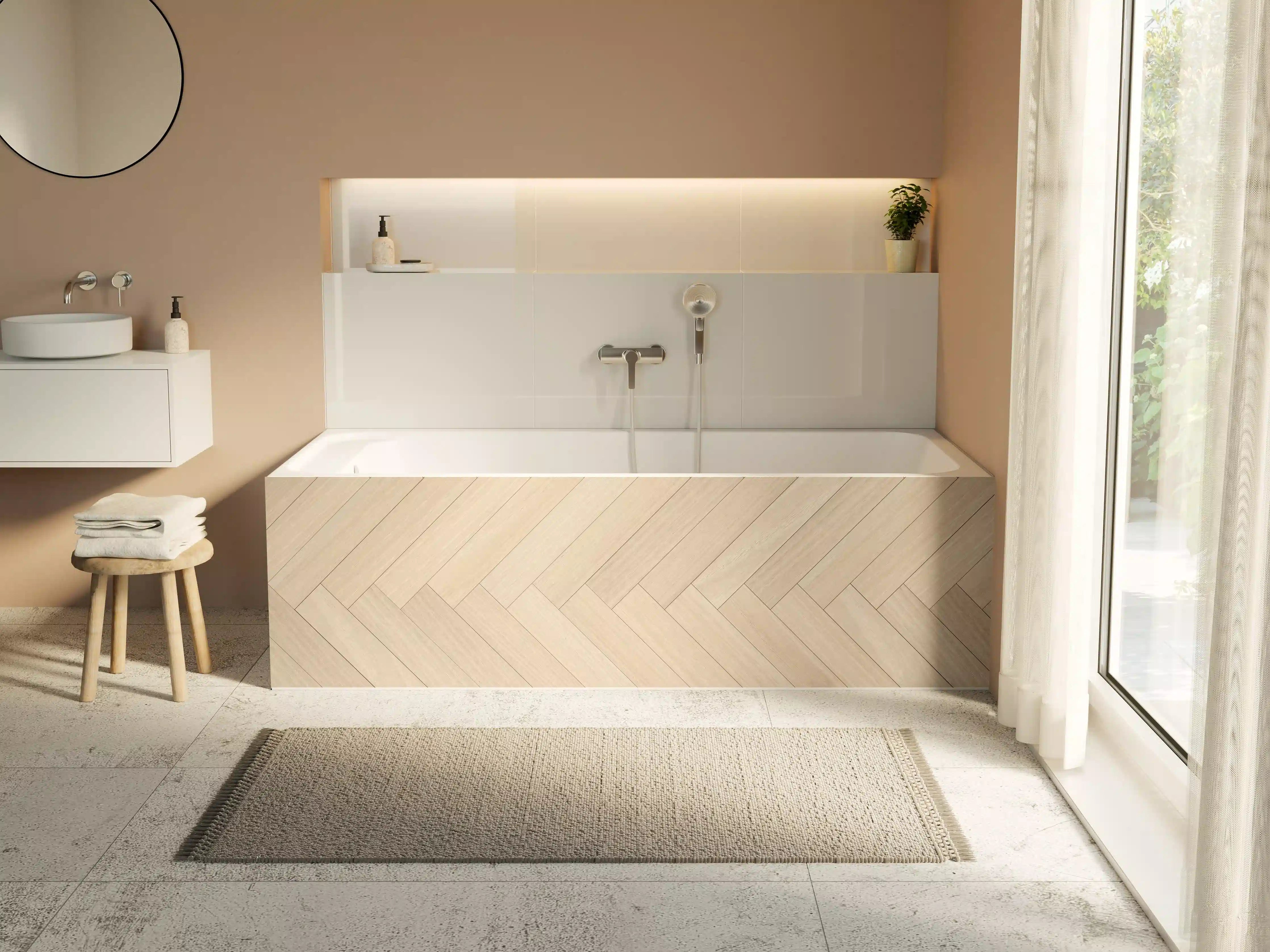 Badewannen-Rückwand - Natürliche Holztextur - Beige