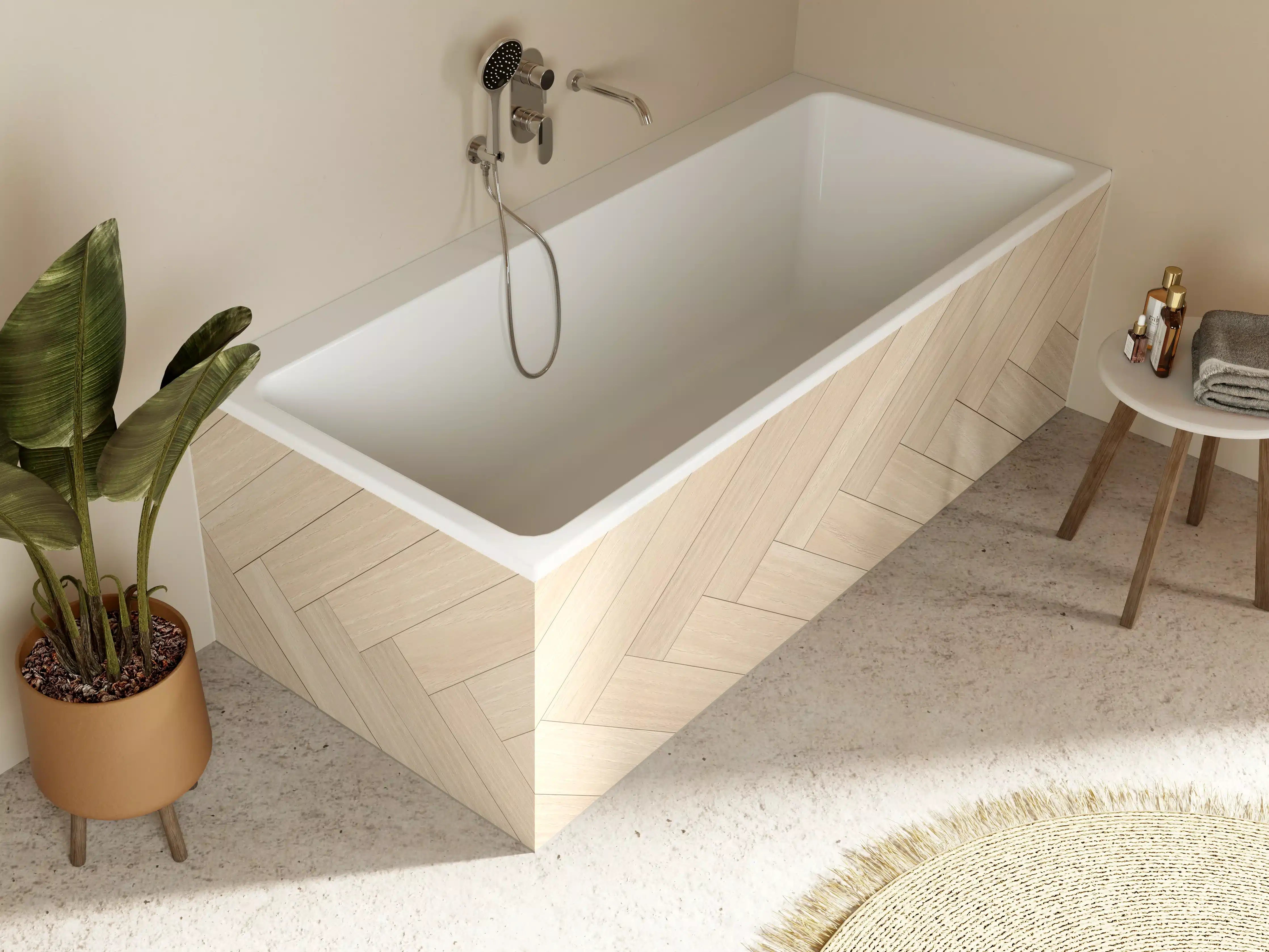 Badewannen-Rückwand - Natürliche Holztextur - Beige