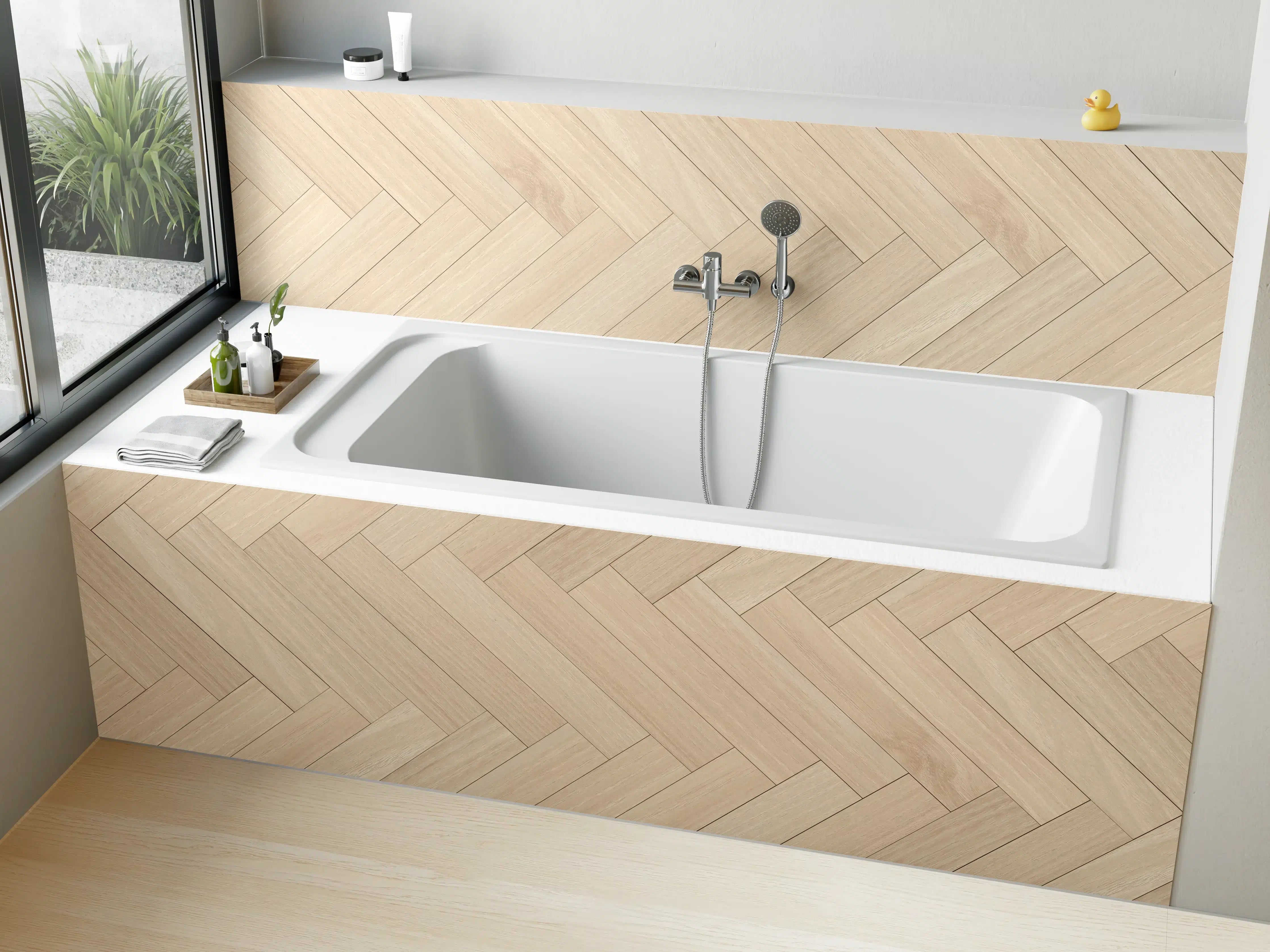 Badewannen-Rückwand - Natürliche Holztextur - Beige