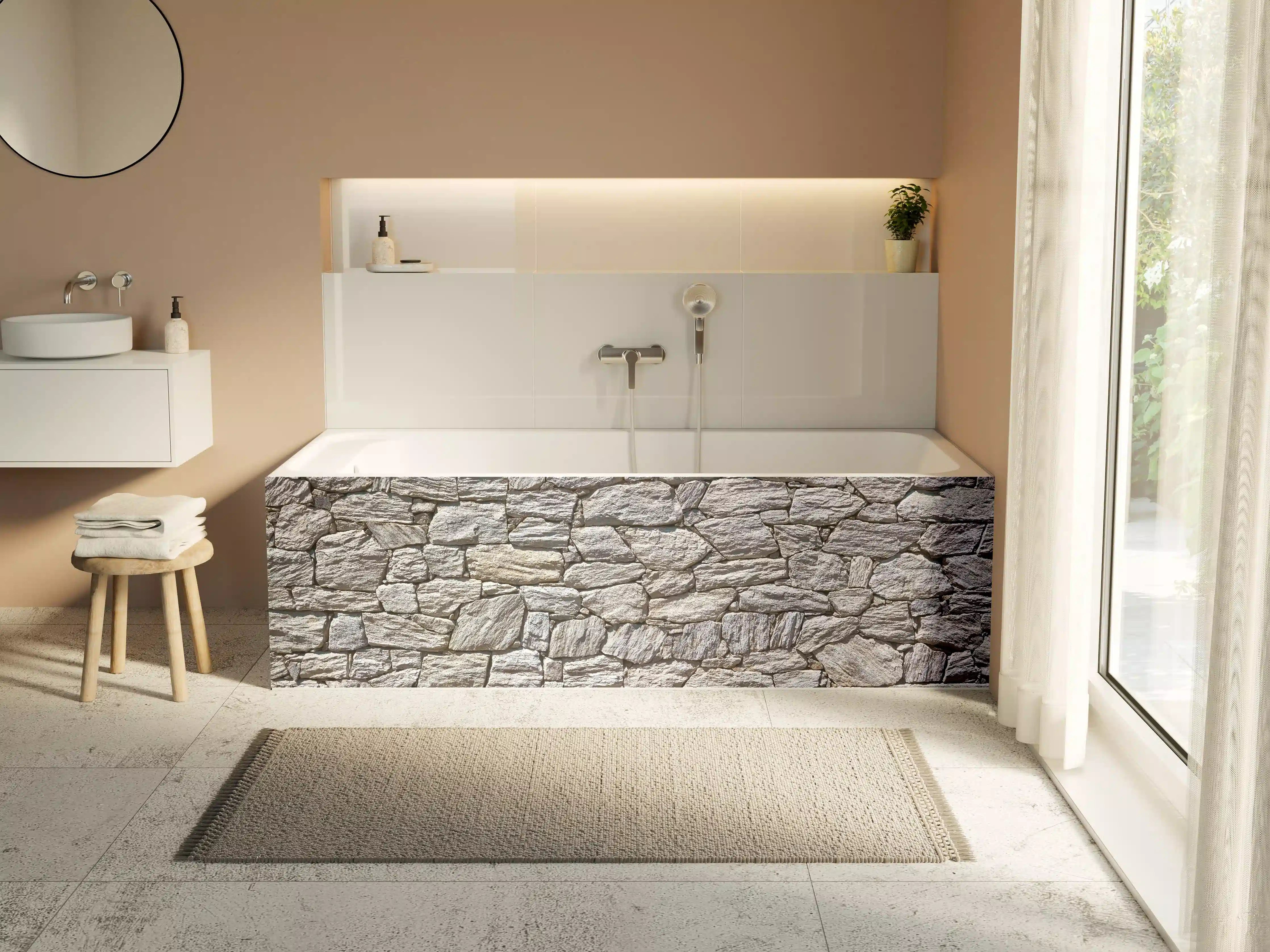 Badewannen-Rückwand - Natürliche Steinmauer