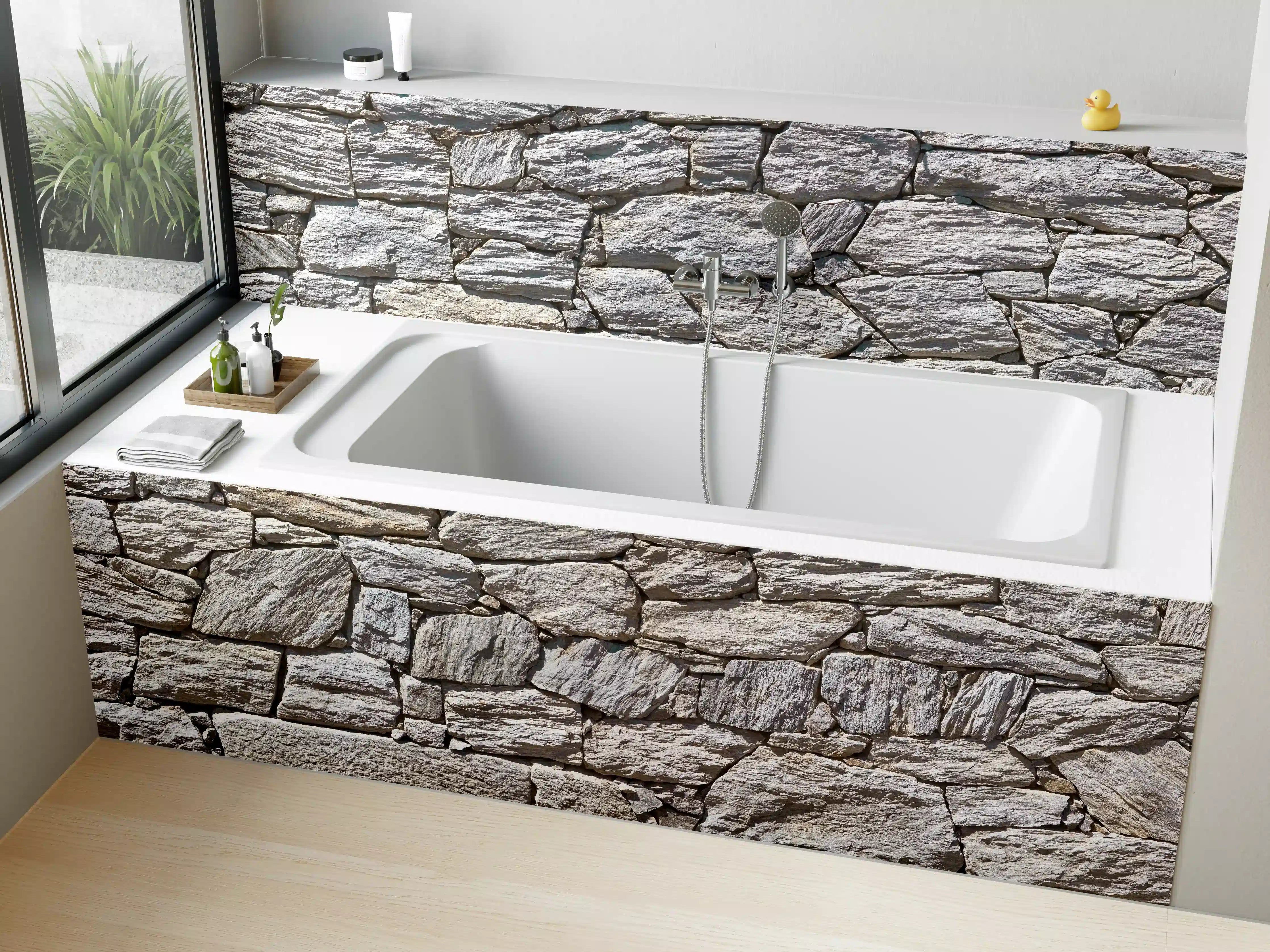 Badewannen-Rückwand - Natürliche Steinmauer