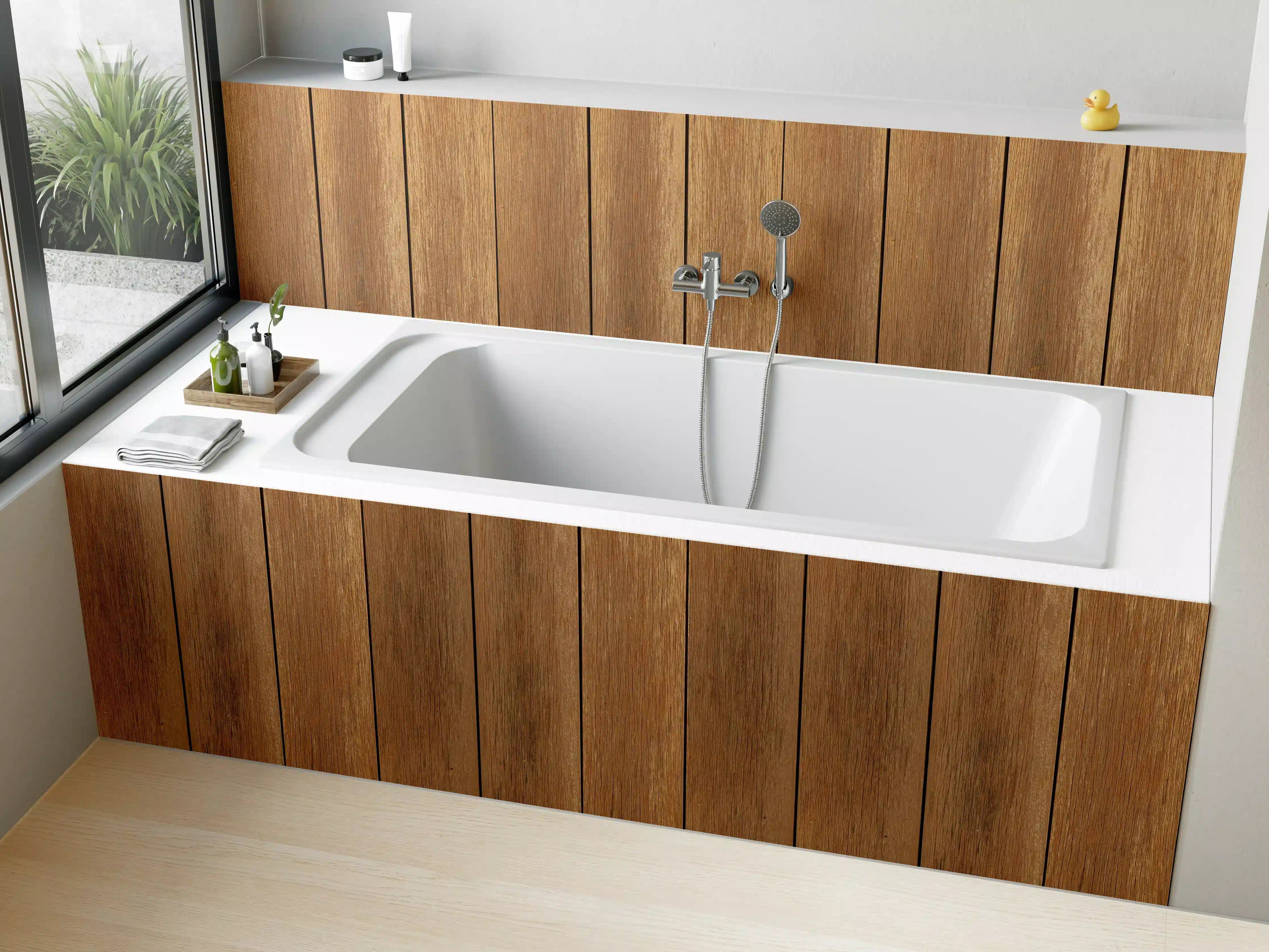 Badewannen-Rückwand - Natürliche satte bräunliche Holzplanken