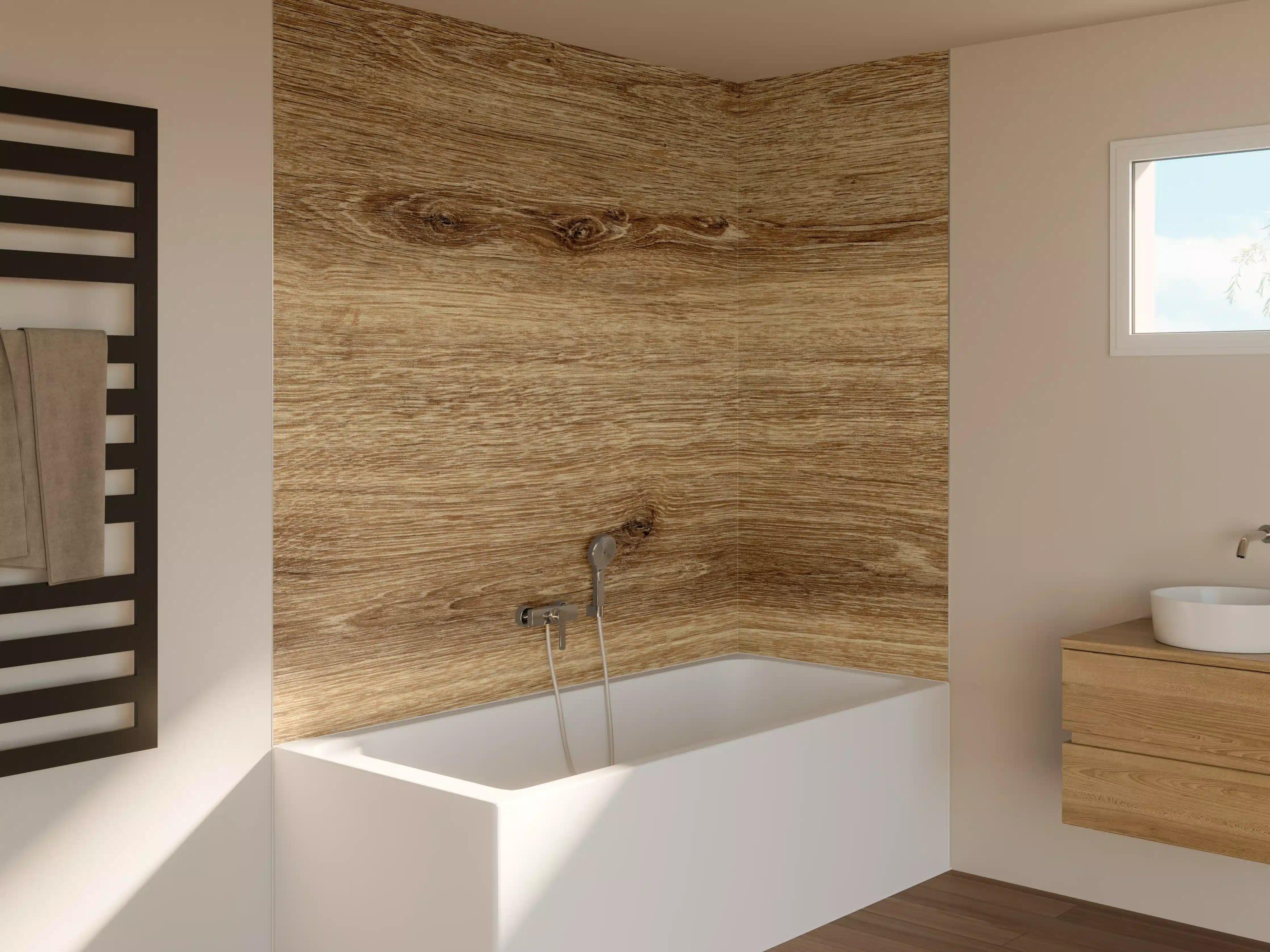 Badewannen-Rückwand - Naturbraune Altholztextur 1