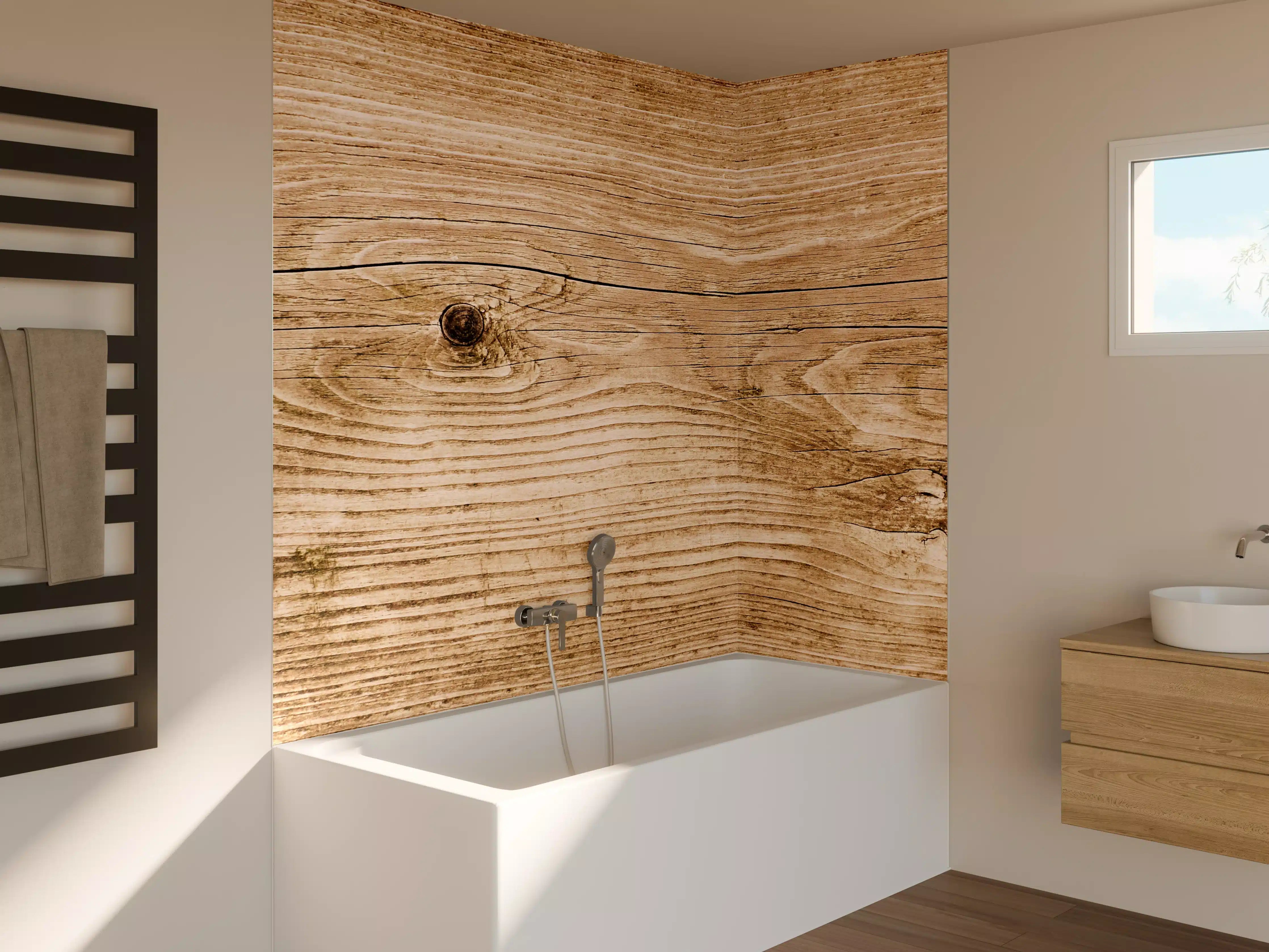 Badewannen-Rückwand - Naturholz-Optik mit Kerben und Maserung