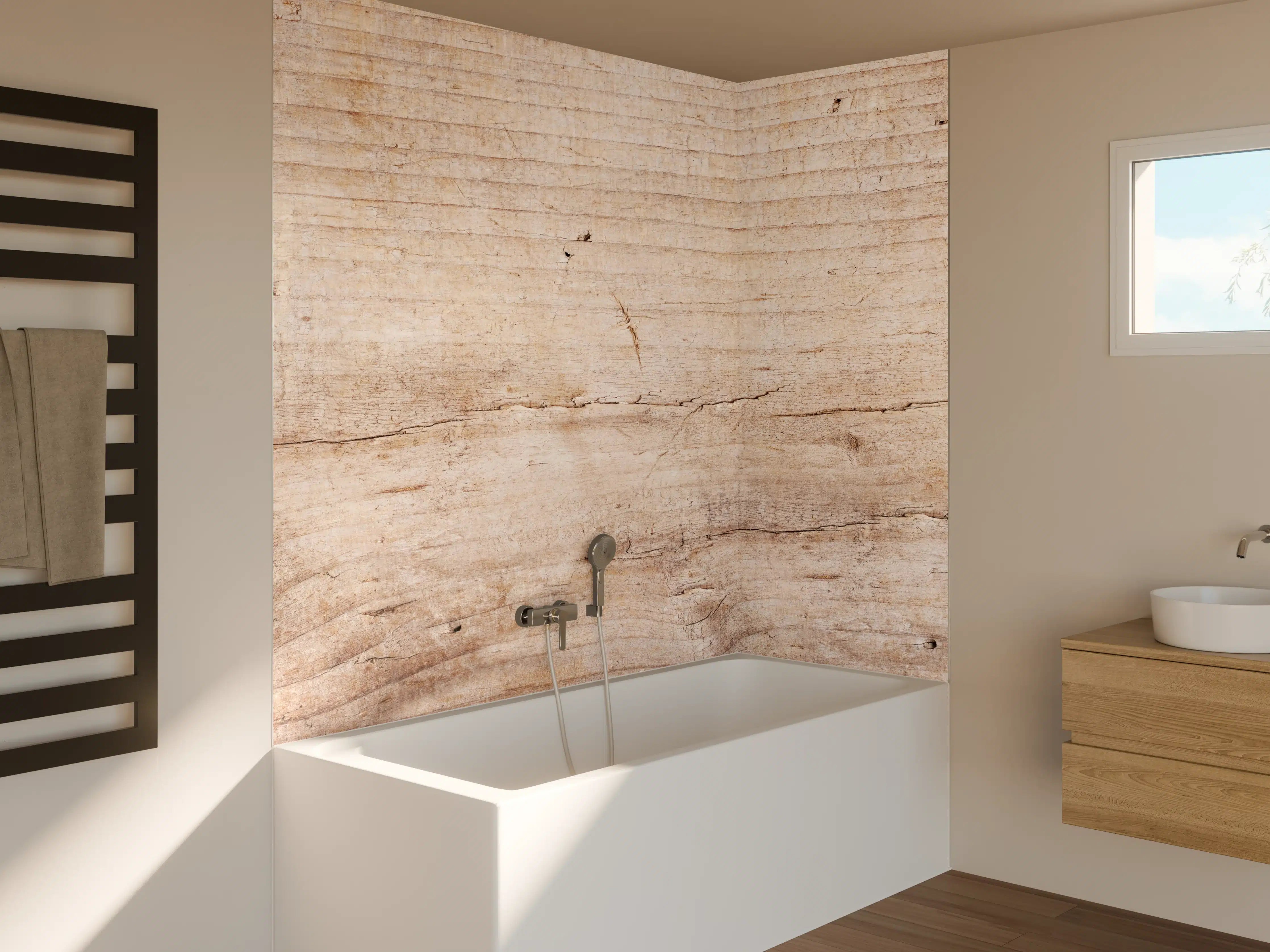 Badewannen-Rückwand - Naturholz mit natürlicher Maserung