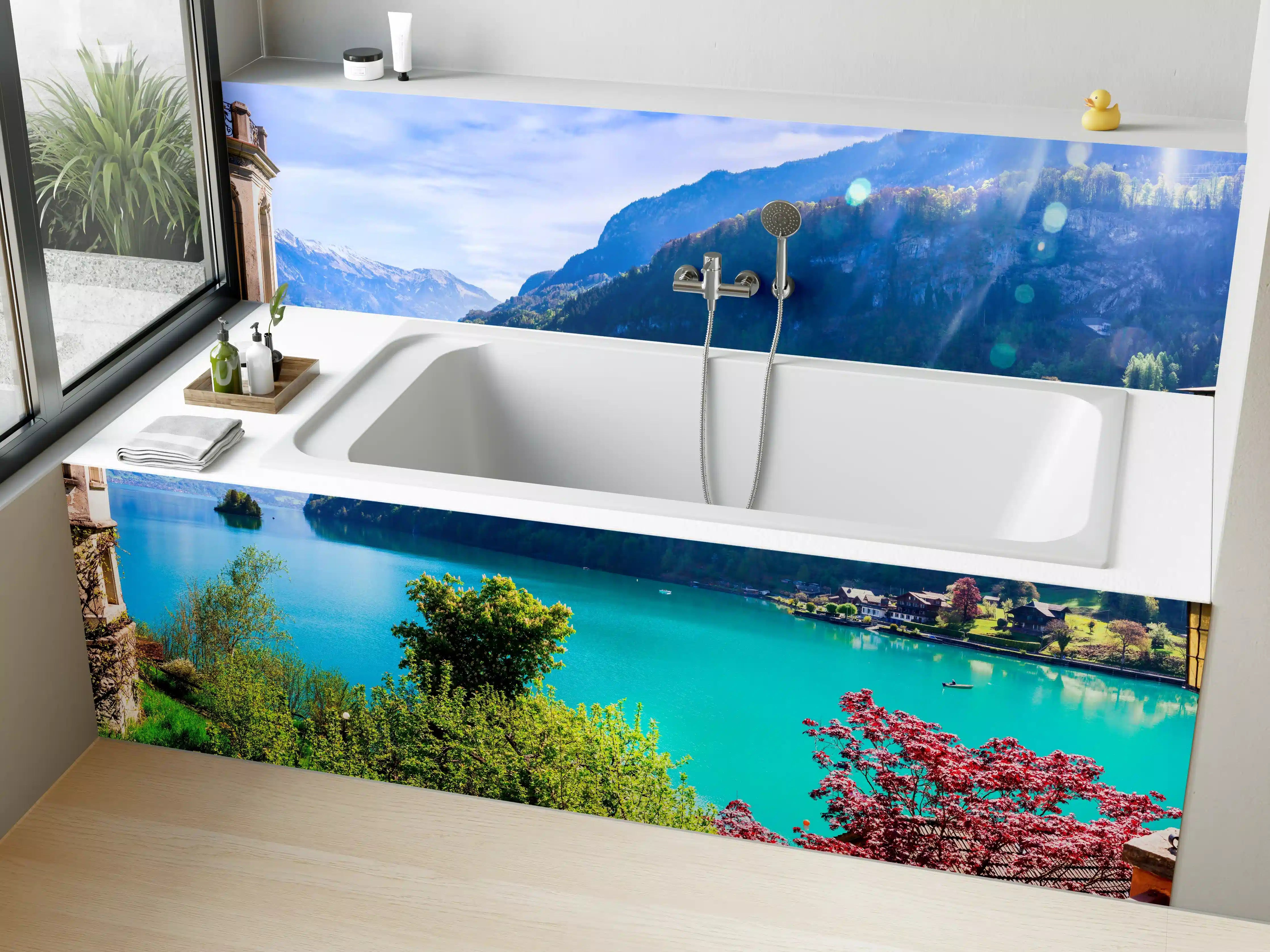 Badewannen-Rückwand - Naturkulisse des Brienzersees - Schweiz