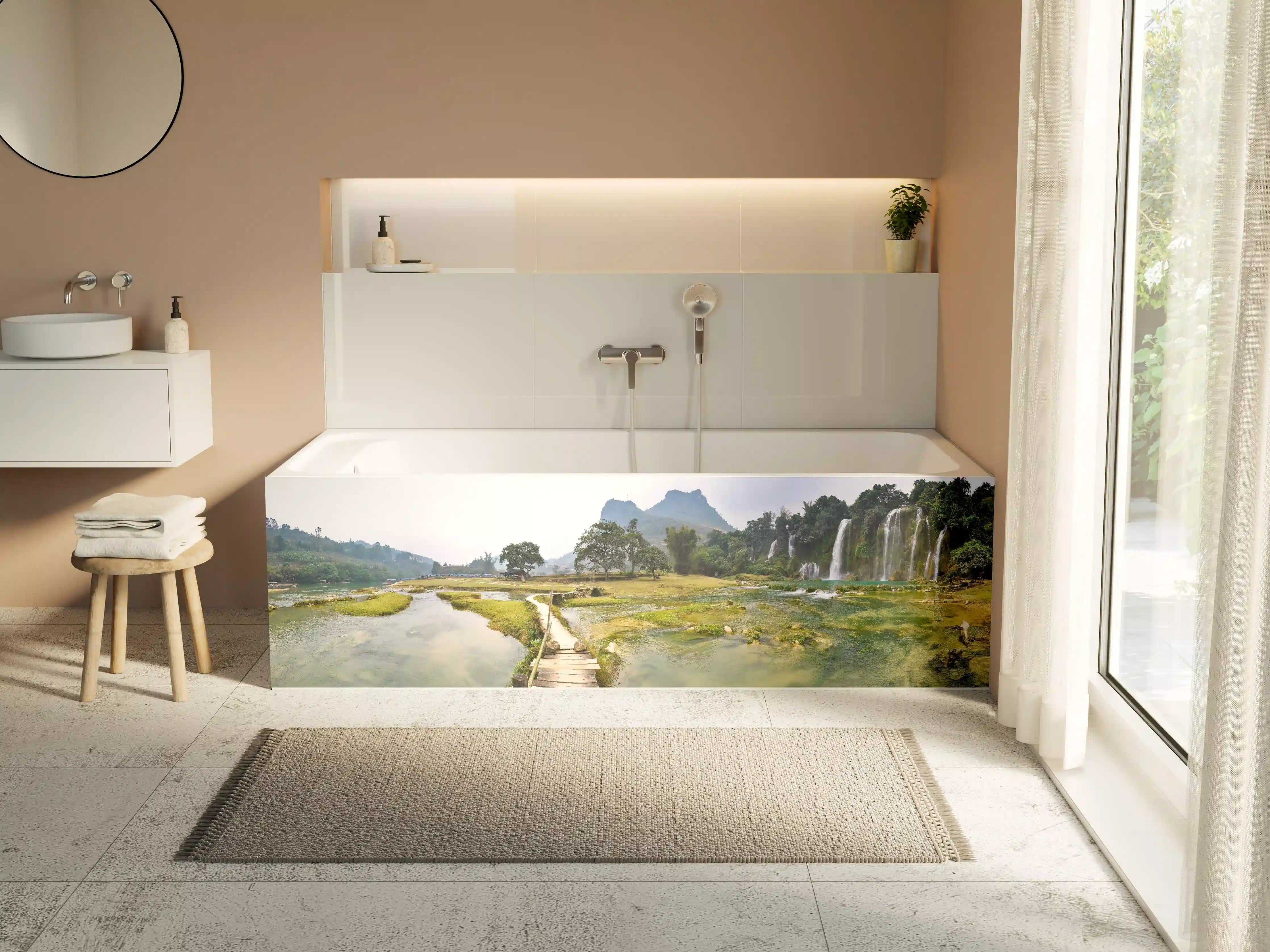 Badewannen-Rückwand - Naturparadies mit Wasserfällen und Wald
