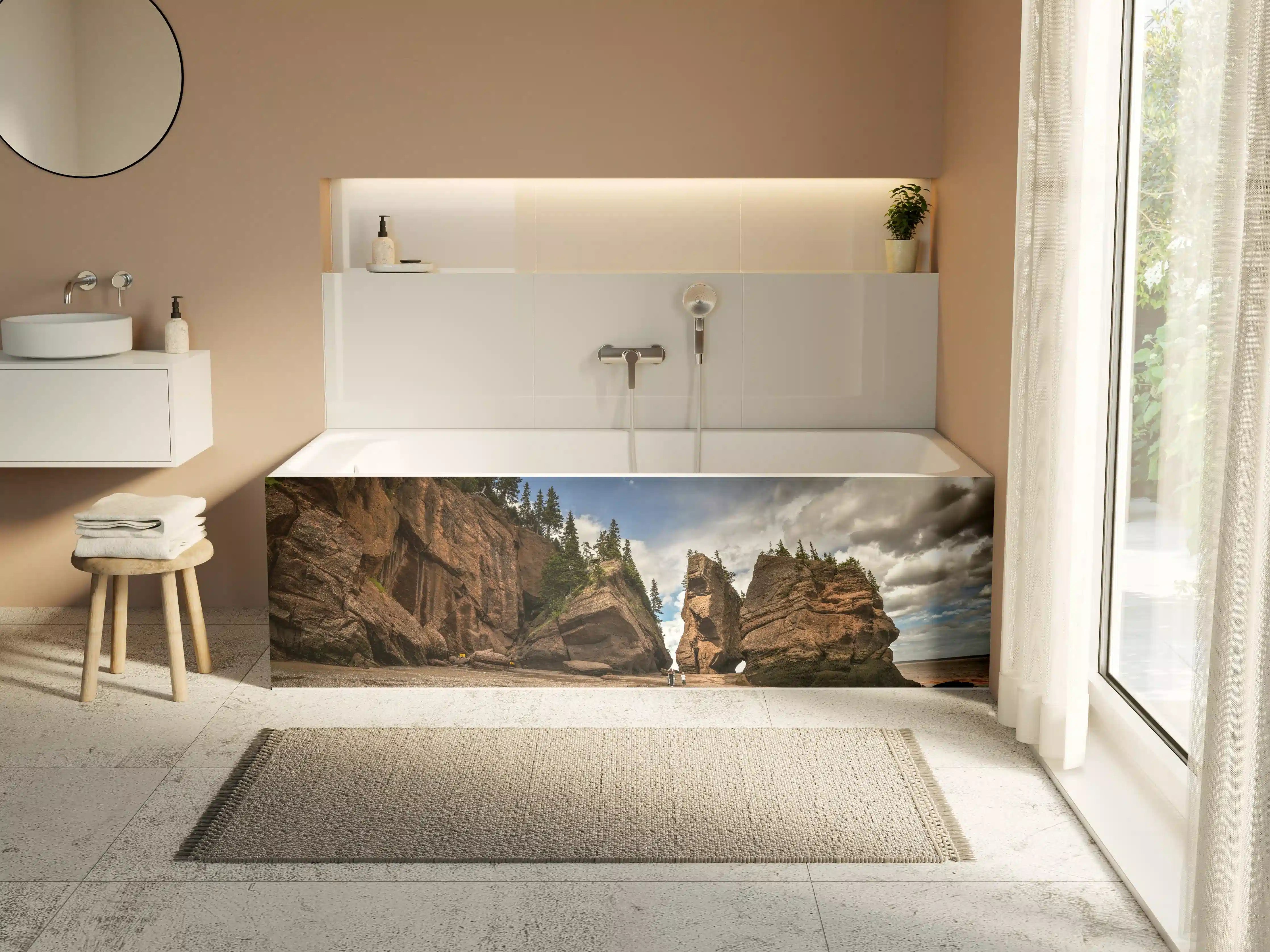 Badewannen-Rückwand - Naturstein-Küste bei Sonnenuntergang
